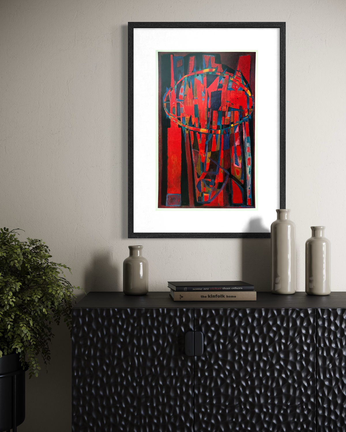 Alfred Manessier Crown of Thorns exhibition lithograph displayed as wall art in a home interior