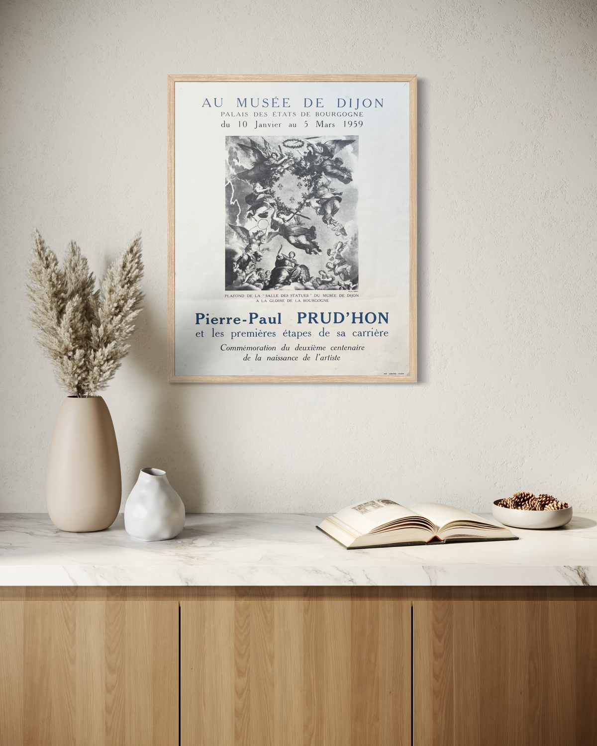 1959 vintage French exhibition print, Pierre-Paul Prud'hon bicentenary commemoration poster