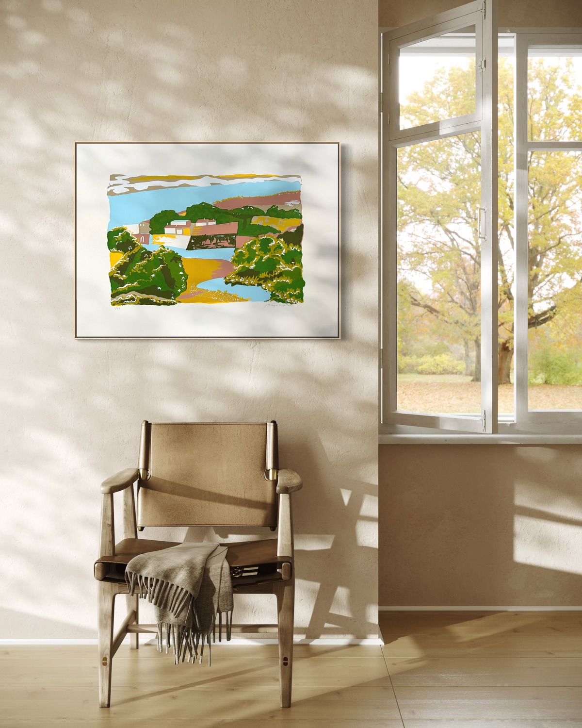 Vintage Biagio Civale screenprint displayed as wall art in a home interior