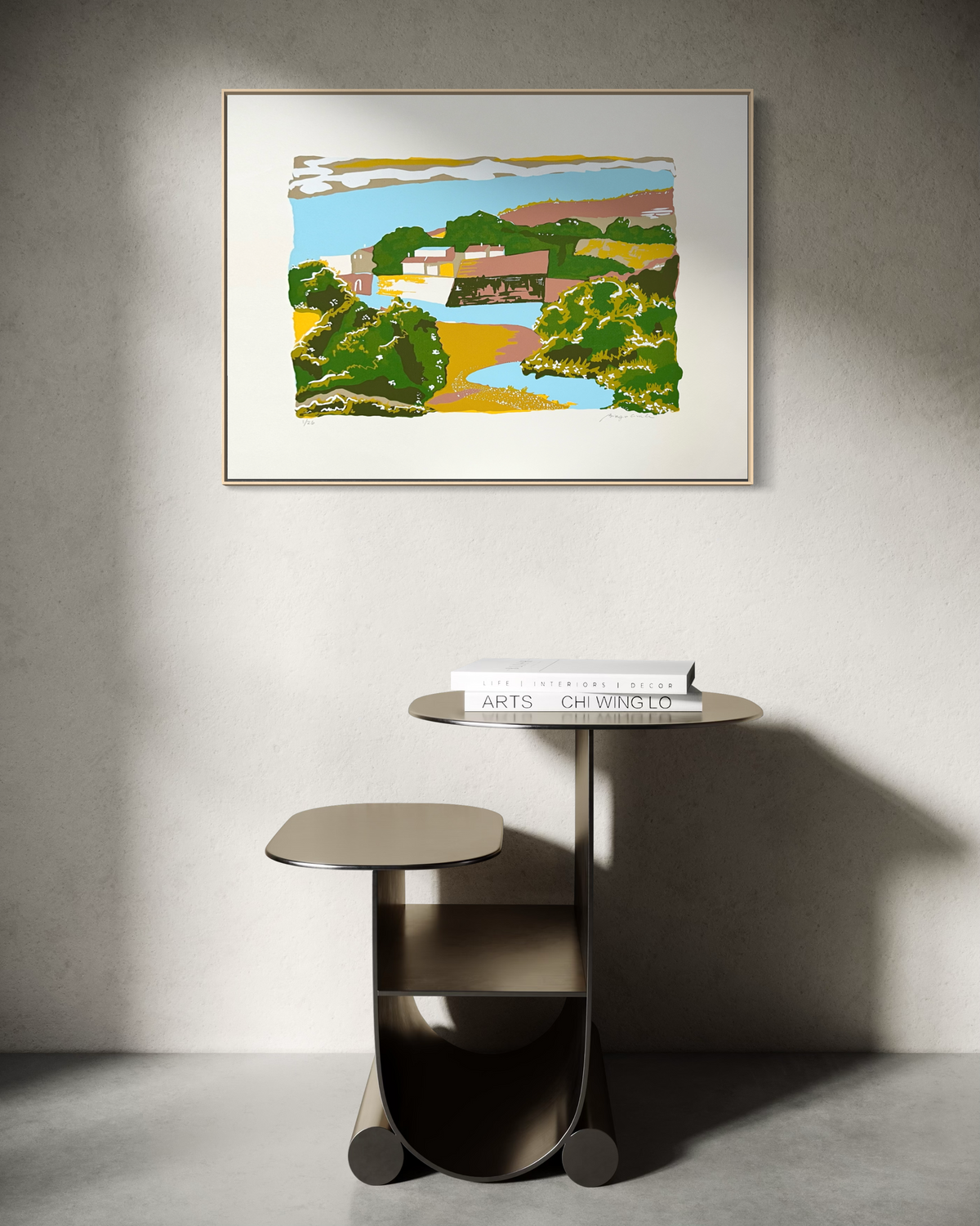 Biagio Civale screenprint shown as example wall art in a styled interior setting. Italian Scene.