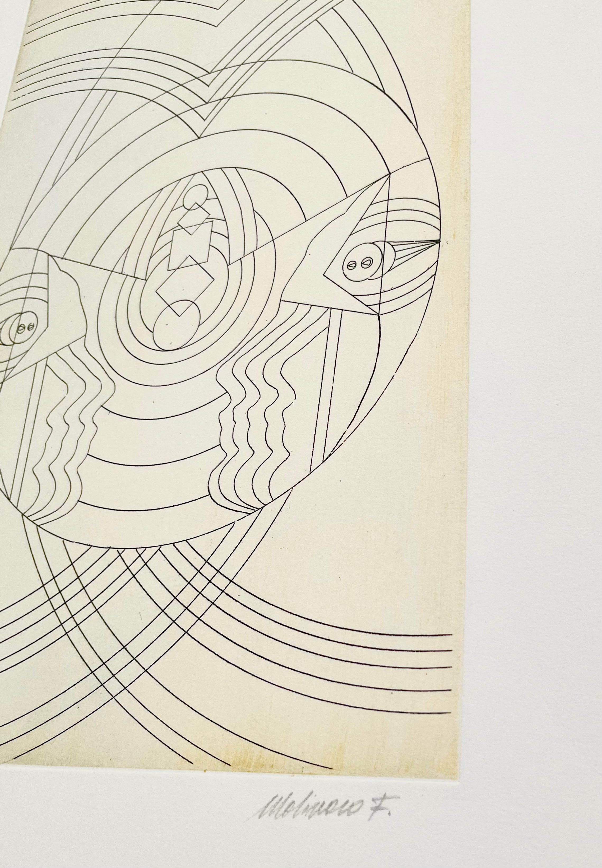Close-up of F. Molinero's hand signature and edition number 5/49 on the etching