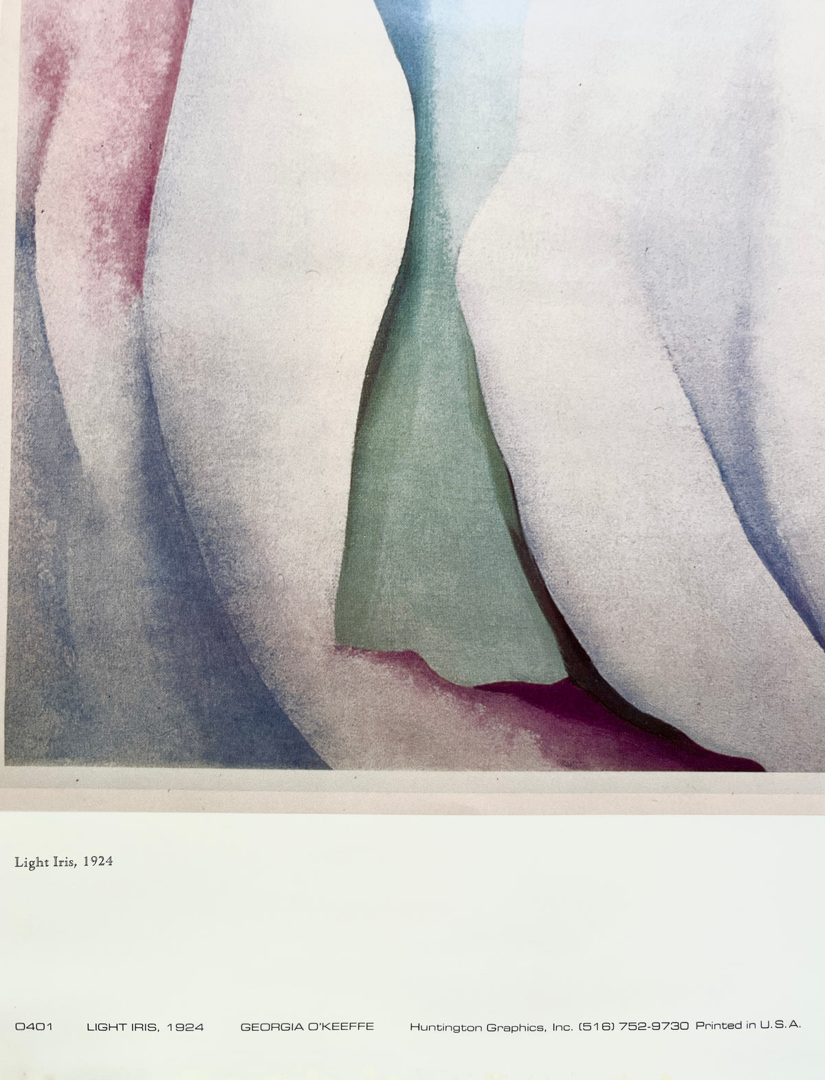 Bottom edge of the 1970s Georgia O'Keeffe Light Iris poster showing the printed text and slight age spots