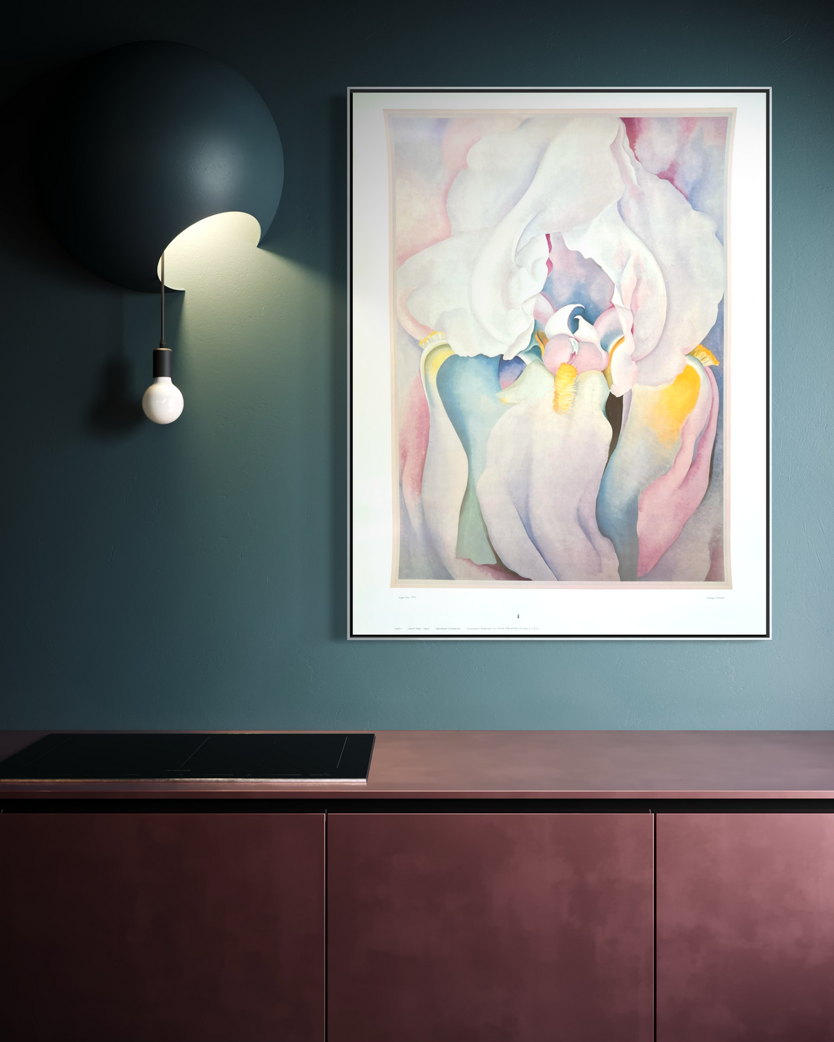 Georgia O'Keeffe Light Iris floral poster hung in a styled home interior