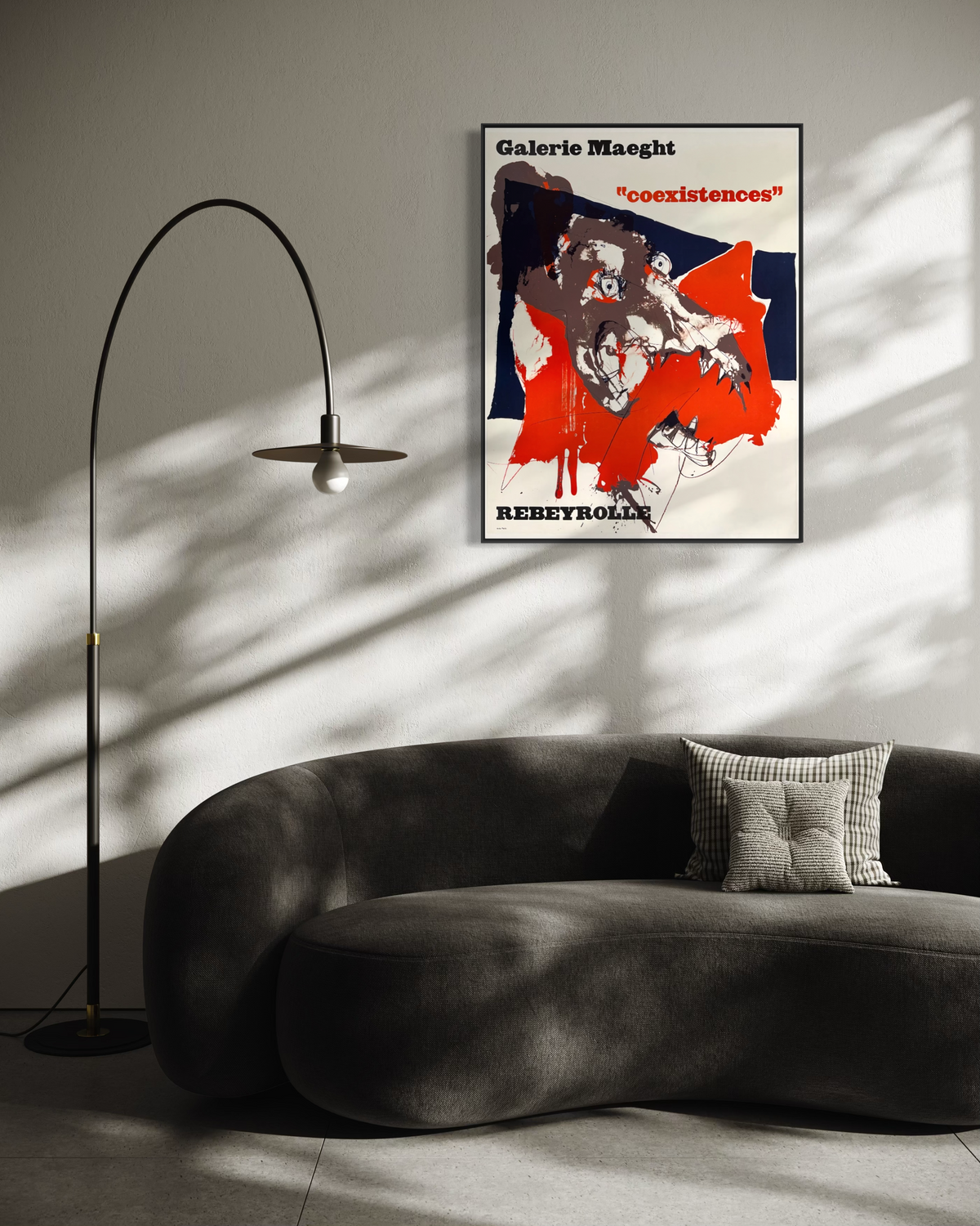 Vintage 1970s Paul Rebeyrolle French lithograph displayed as art in a home interior