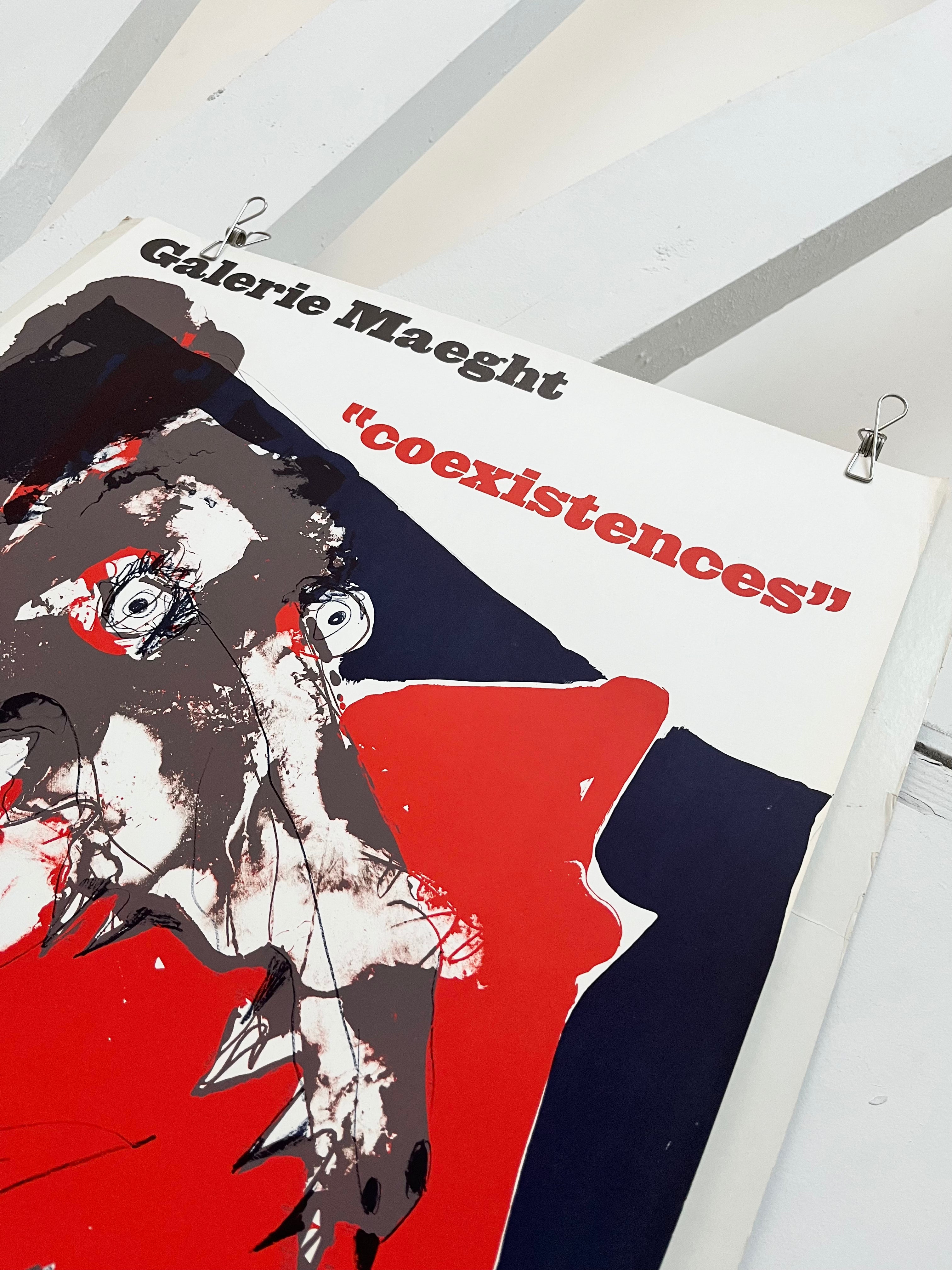 Top view of the 1970s Paul Rebeyrolle French art exhibition lithograph on matte paper