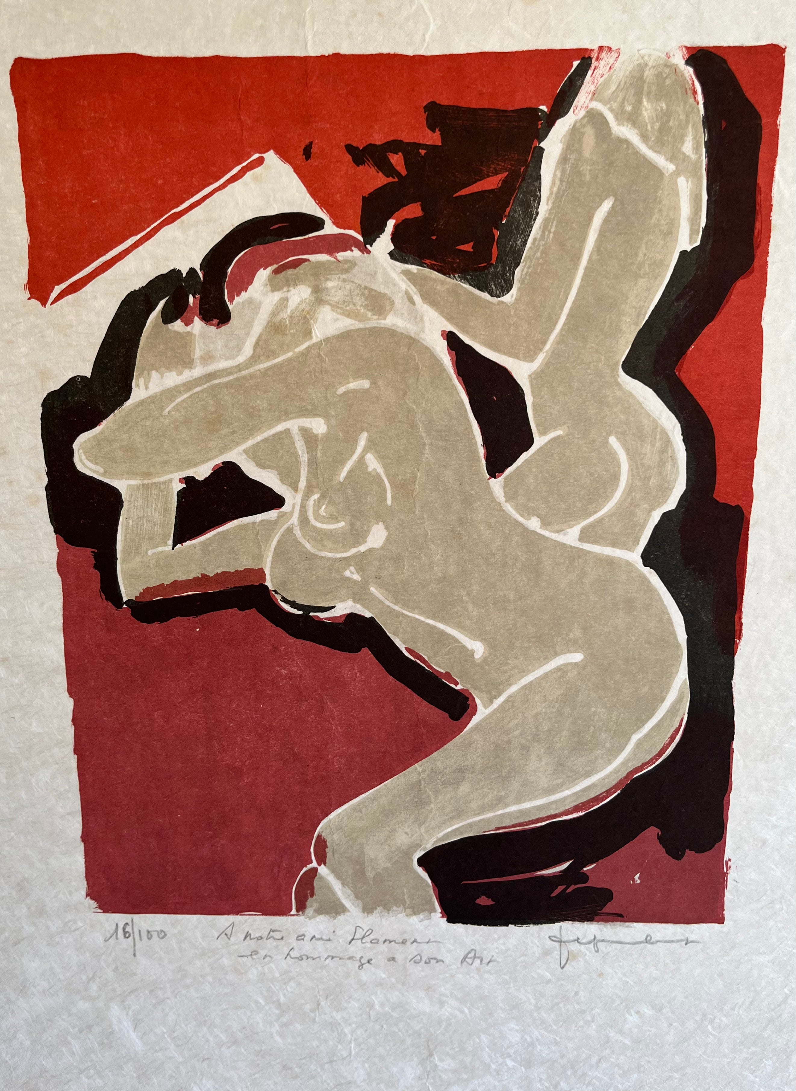 Detail of signed and numbered Jef Friboulet lithograph, 1970s French artist print