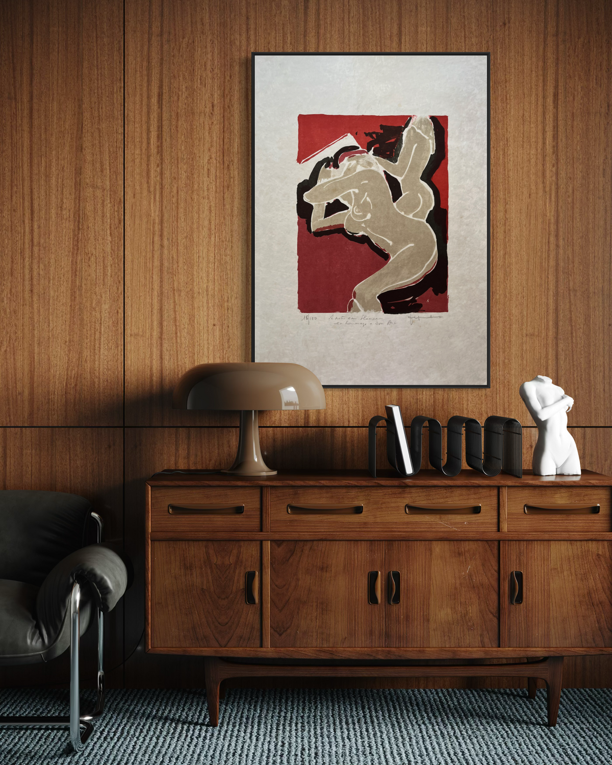 Vintage Jef Friboulet lithograph print, numbered limited edition French modernism