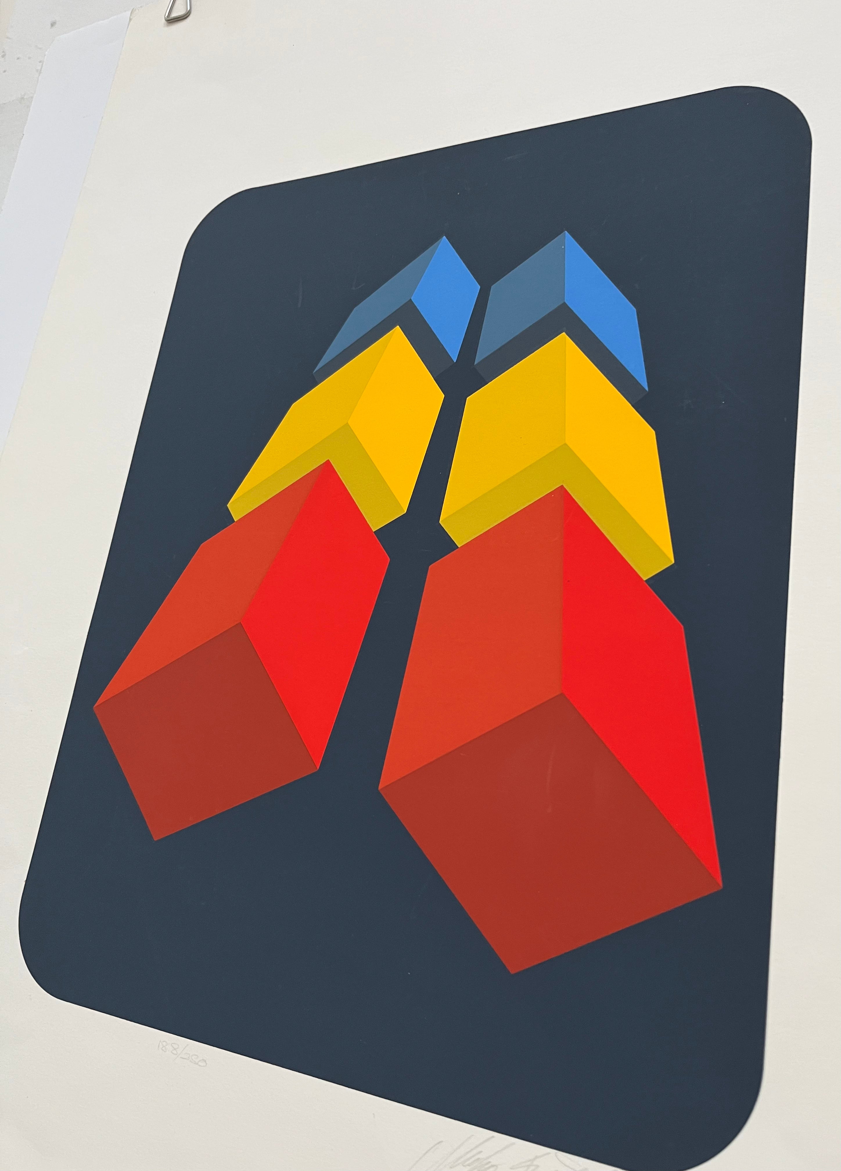 Close-up of Marko Spalatin screenprint showing geometric pattern detail