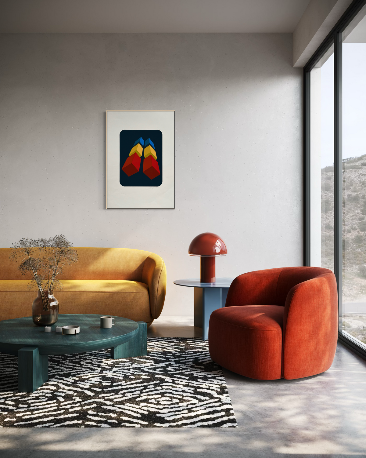 1970s Marko Spalatin geometric print in gallery wall arrangement