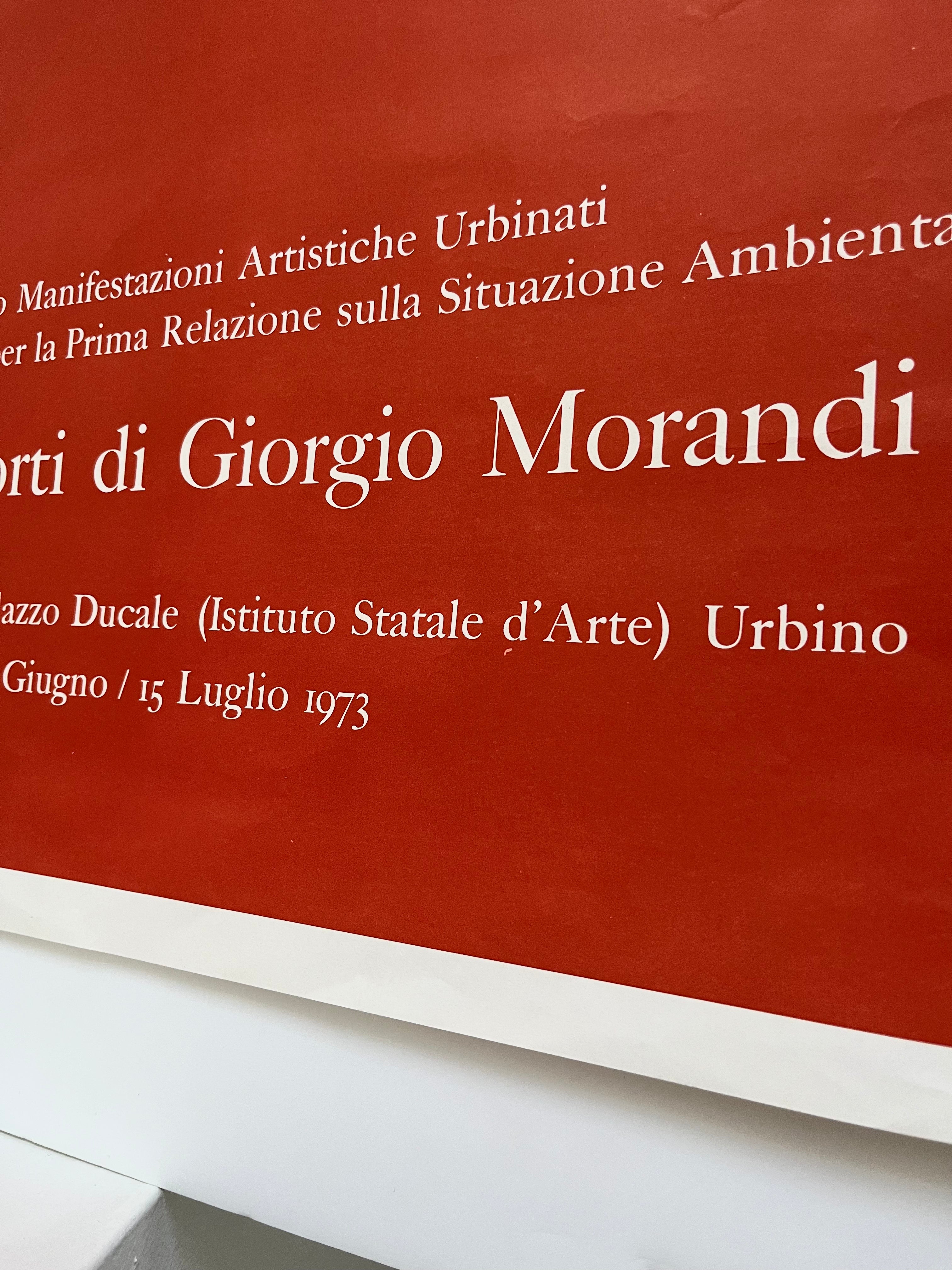 Close-up of the bottom edge of the 1973 Giorgio Morandi print showing exhibition text detail