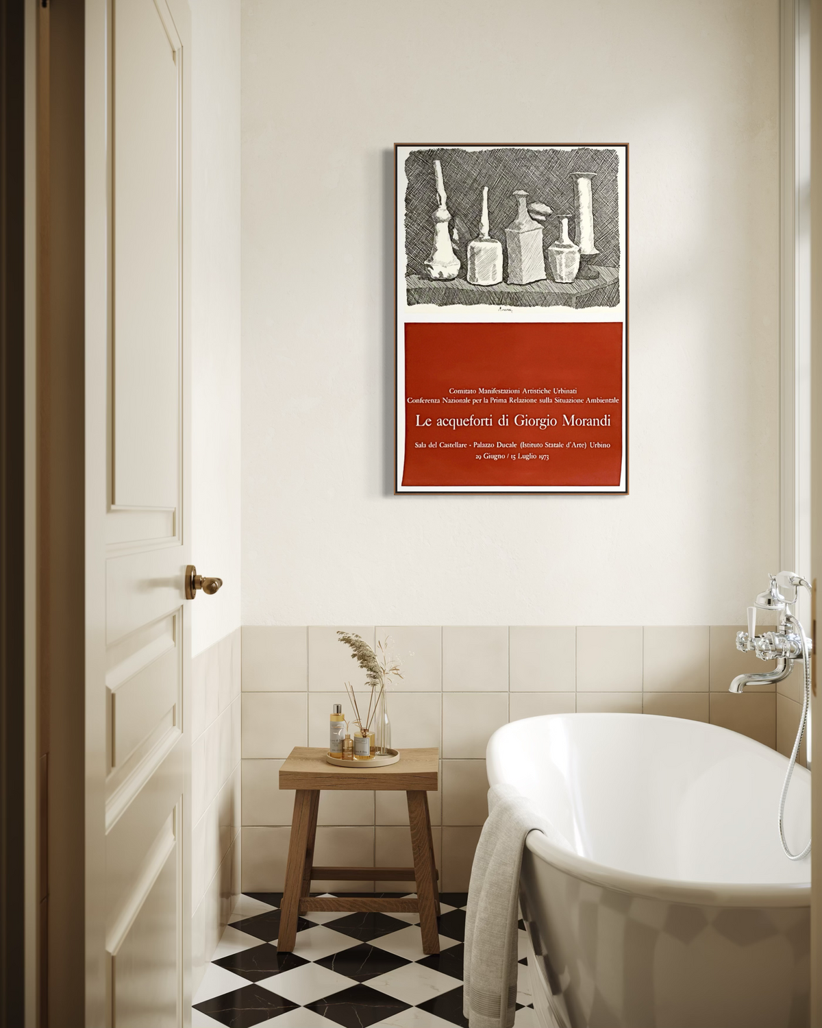 1973 Giorgio Morandi exhibition print framed and hung on a wall in a home interior