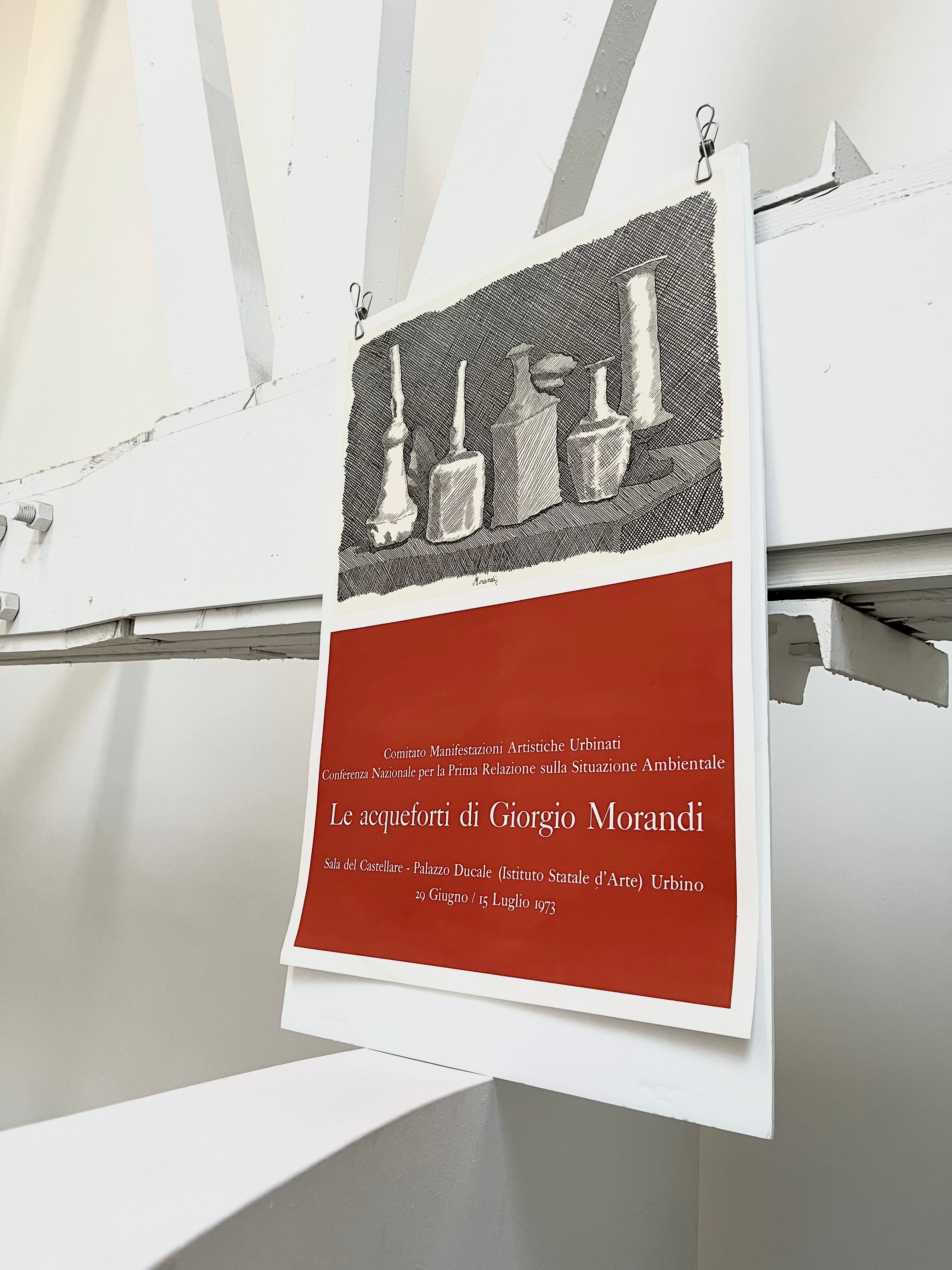 Side view of the 1973 Giorgio Morandi Italian art exhibition print showing paper thickness