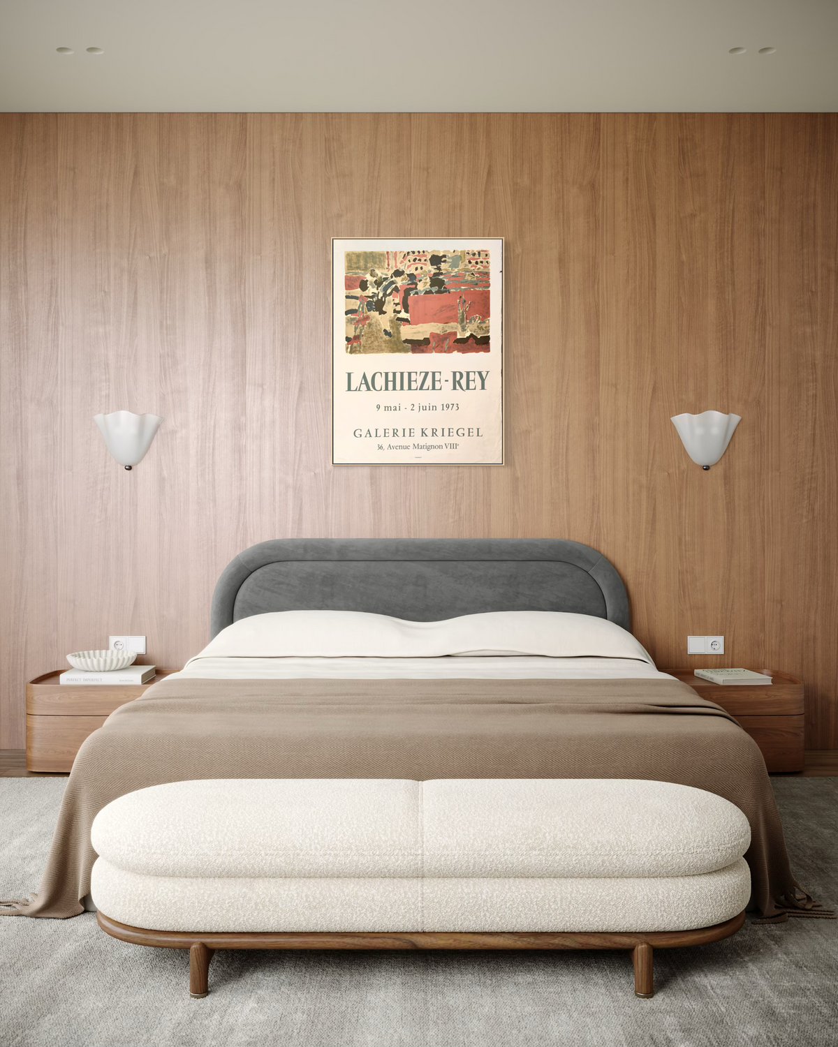 Henri Lachièze-Rey 1973 exhibition lithograph shown mounted on a gallery wall