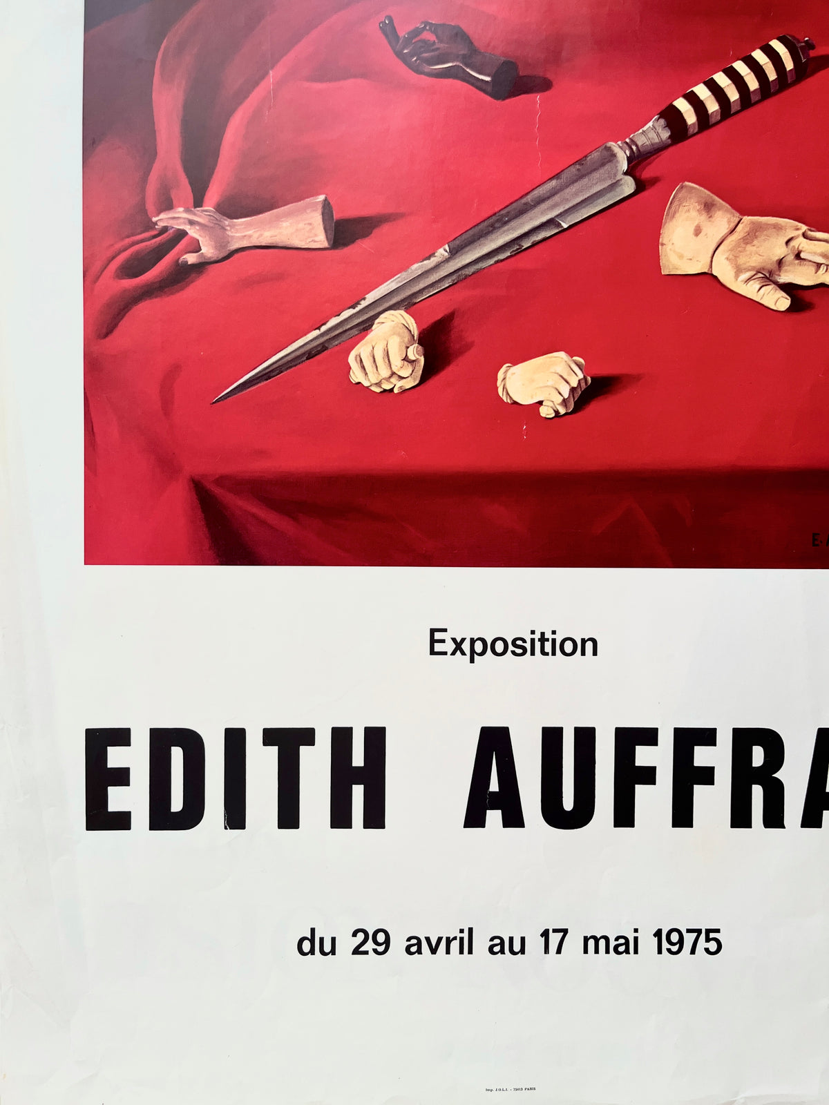 Detail of the bottom left corner of the 1975 Edith Auffray exhibition lithograph