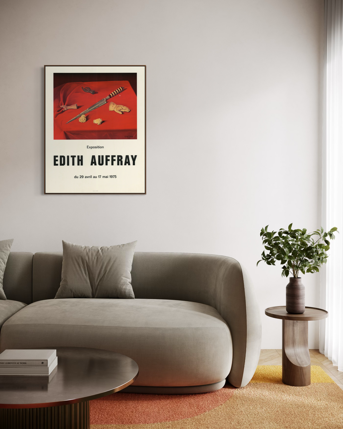 1975 Edith Auffray exhibition lithograph shown in a styled home mockup