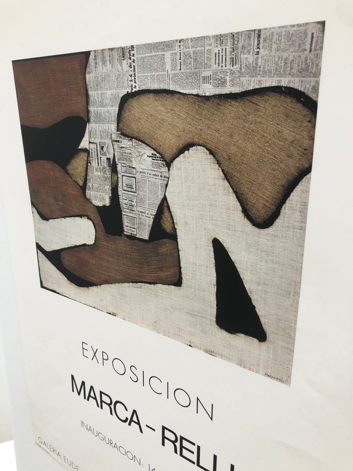 Close-up of the top of the 1976 Conrad Marca-Relli Galería Eude poster showing typography and print detail