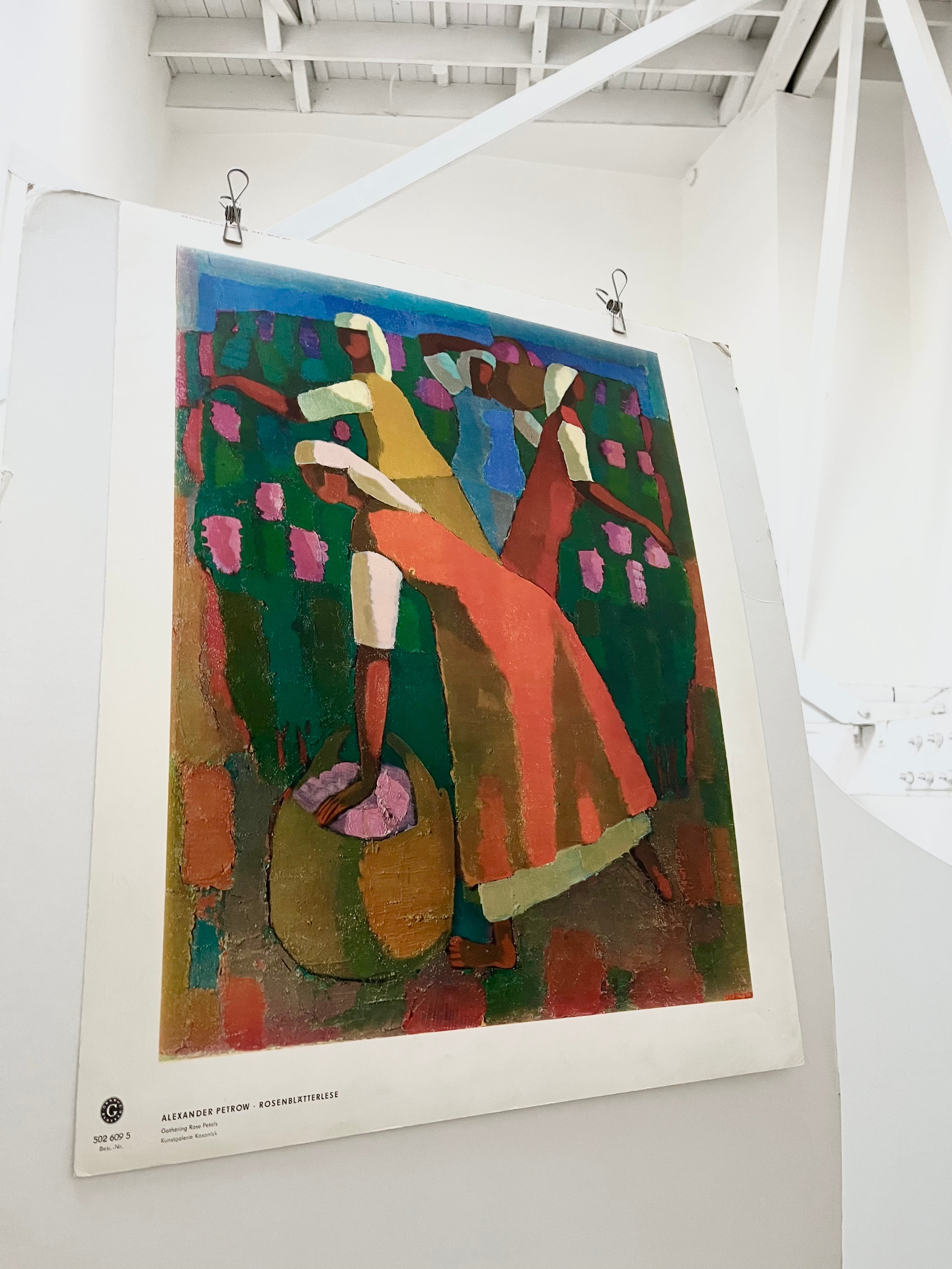 1977 Alexander Petrow “Gathering Rose Petals” vintage German art print, unframed, full view
