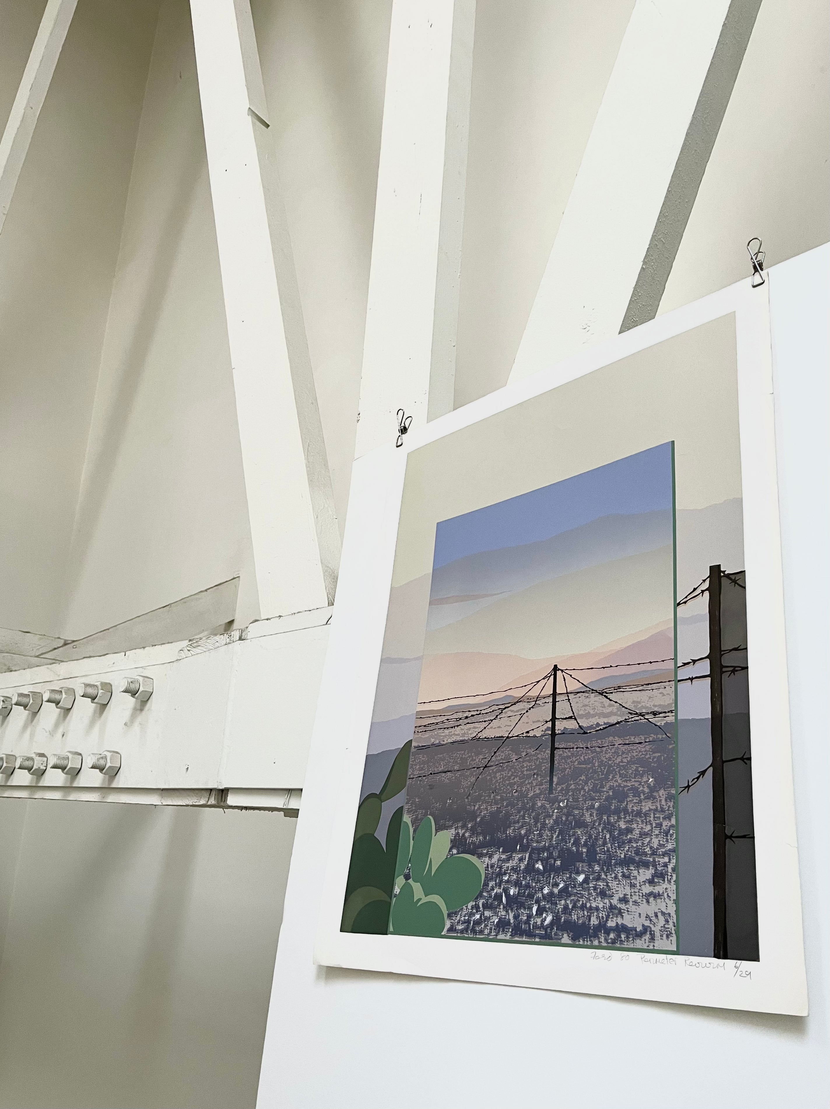 Side view of 1980 Anita Ford 'Perimeter Review' screenprint on heavy white matte paper art print