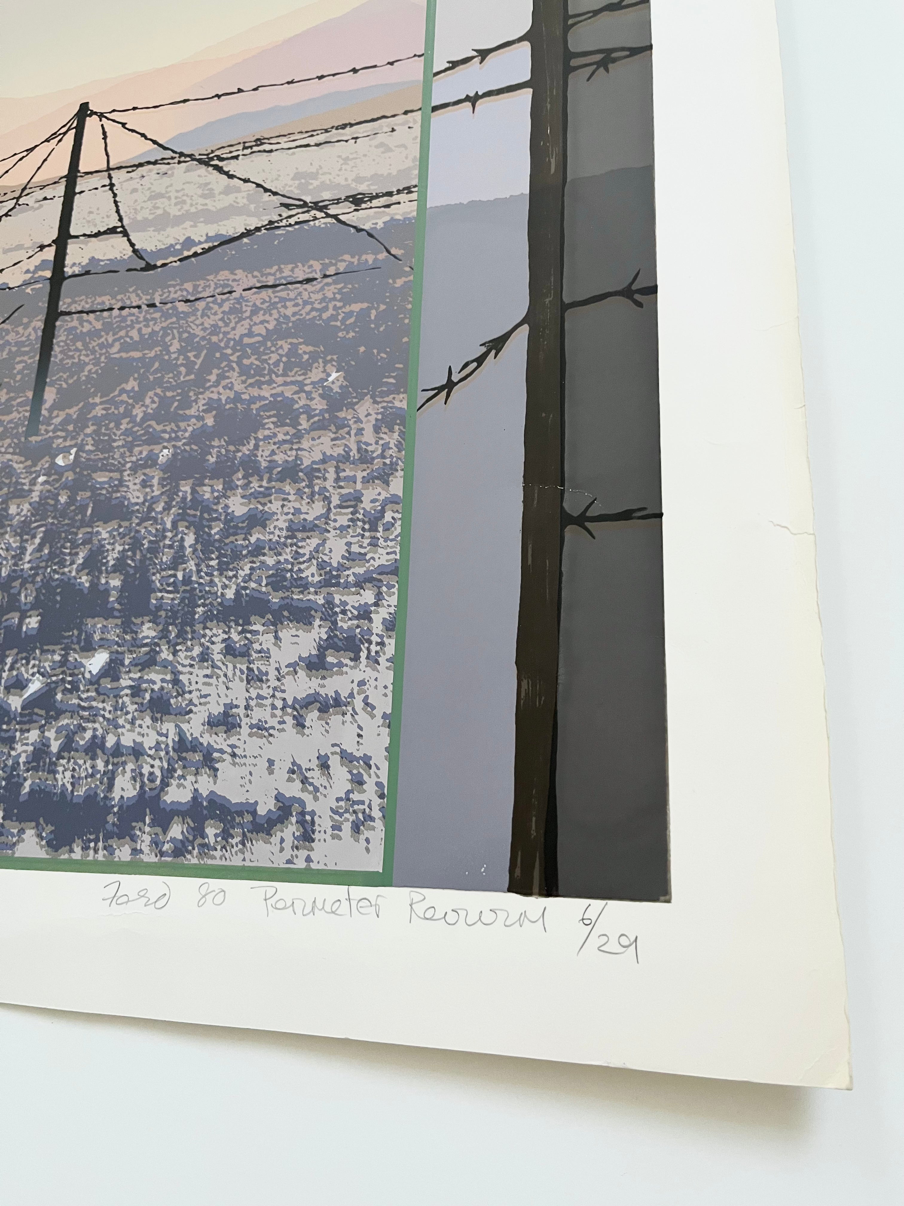 Anita Ford hand signature and 6/29 edition number on 1980 'Perimeter Review' screenprint