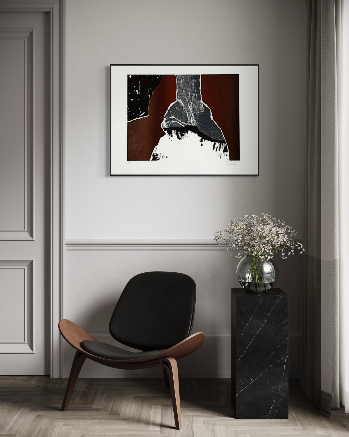 1981 Laszlo Dus signed lithograph displayed as vintage modernist wall art