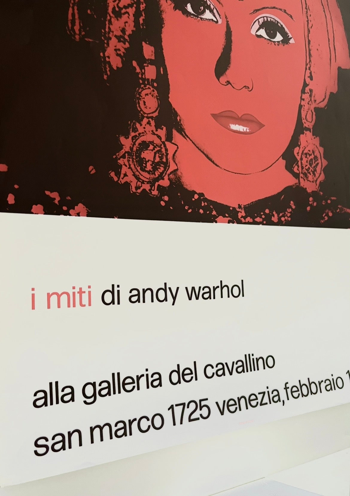 Close-up of the bottom edge of the 1983 Andy Warhol Italian exhibition print showing printer credit and exhibition text