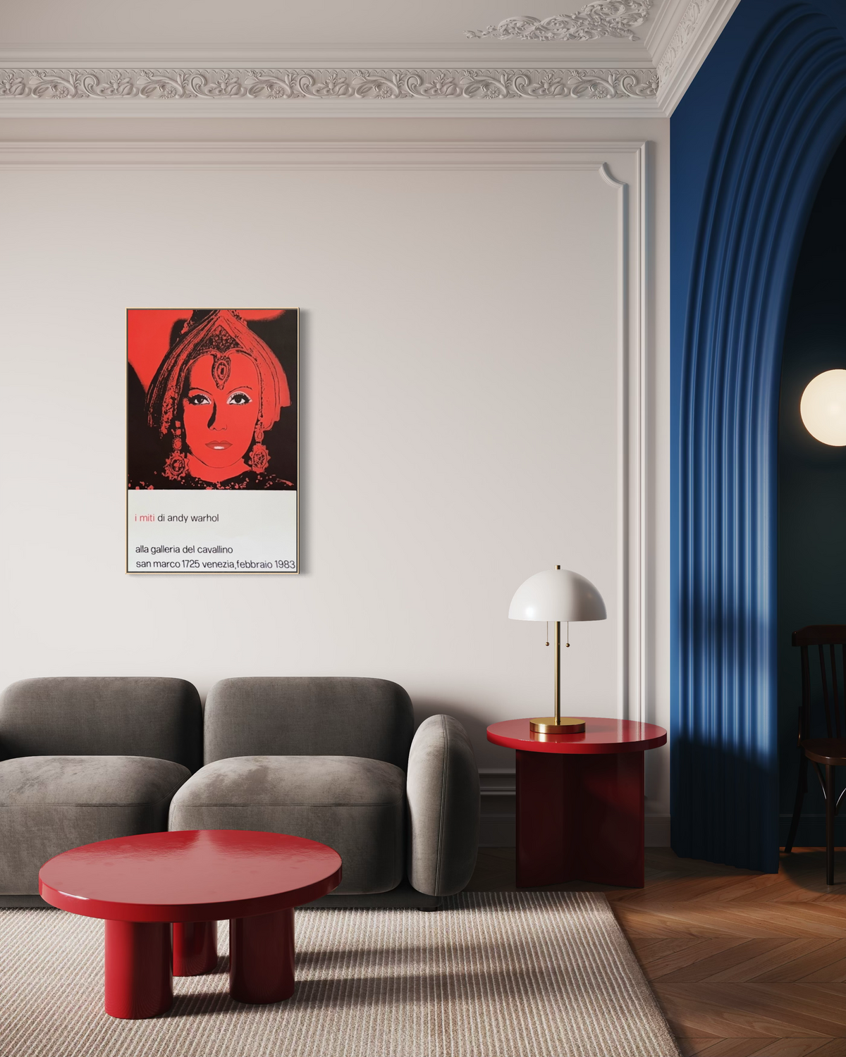 1983 Andy Warhol exhibition print framed and hung on a wall in a home interior mockup