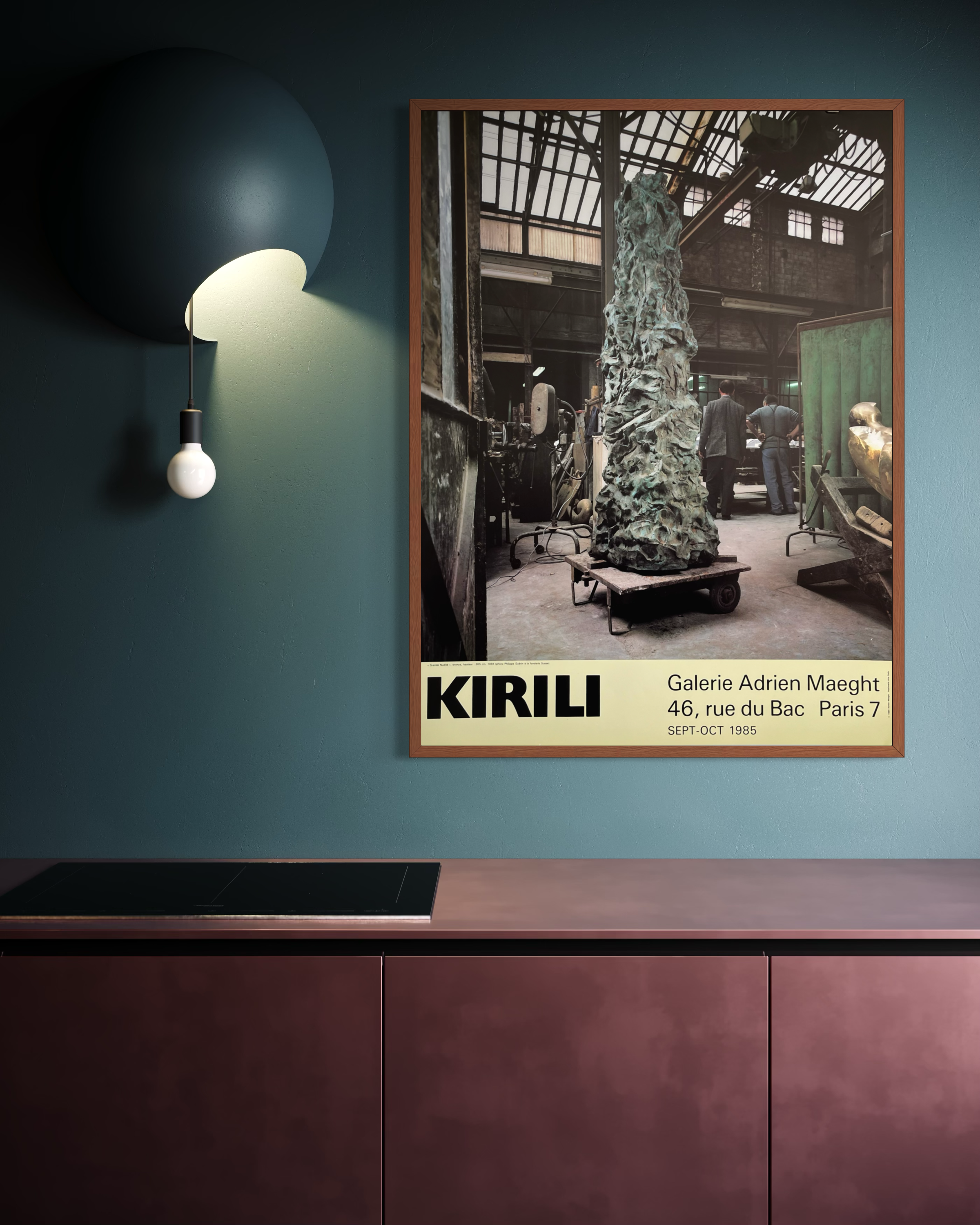 Vintage Alain Kirili exhibition poster, bronze sculpture photograph by Philippe Guerin