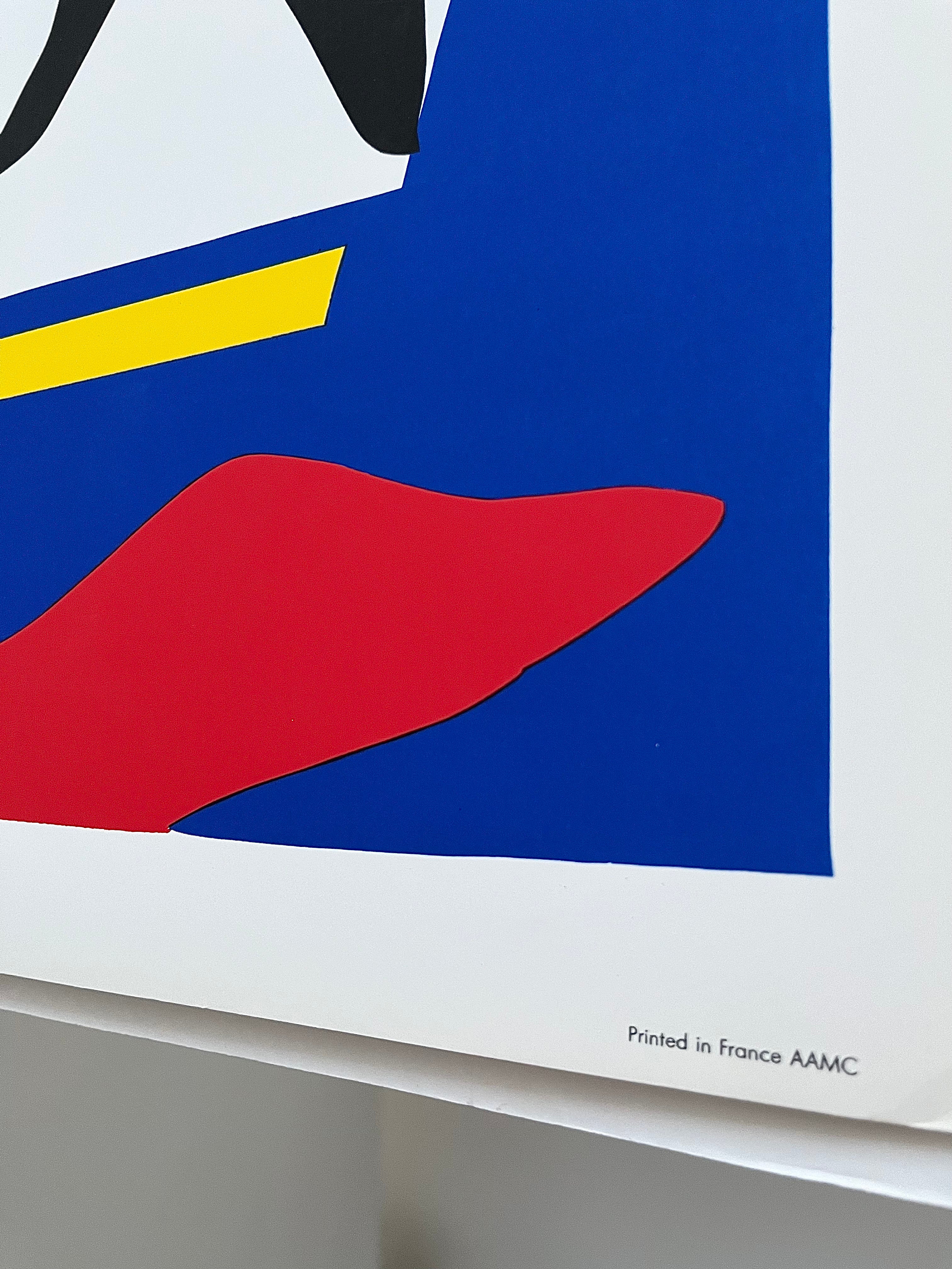 Close-up detail of Matisse "Cirque" screenprint, bold color abstract shapes vintage print