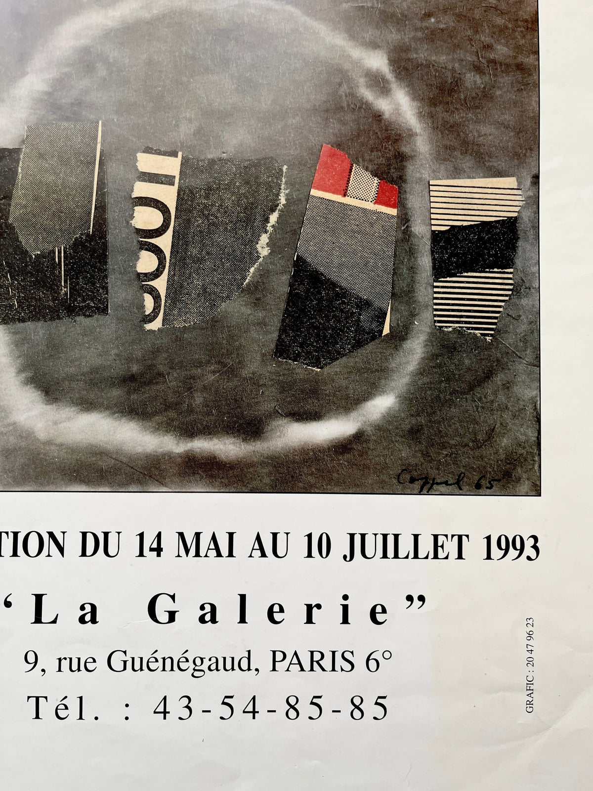 Close-up of the bottom right corner of the 1993 Jeanne Coppel poster, showing print details and paper condition.