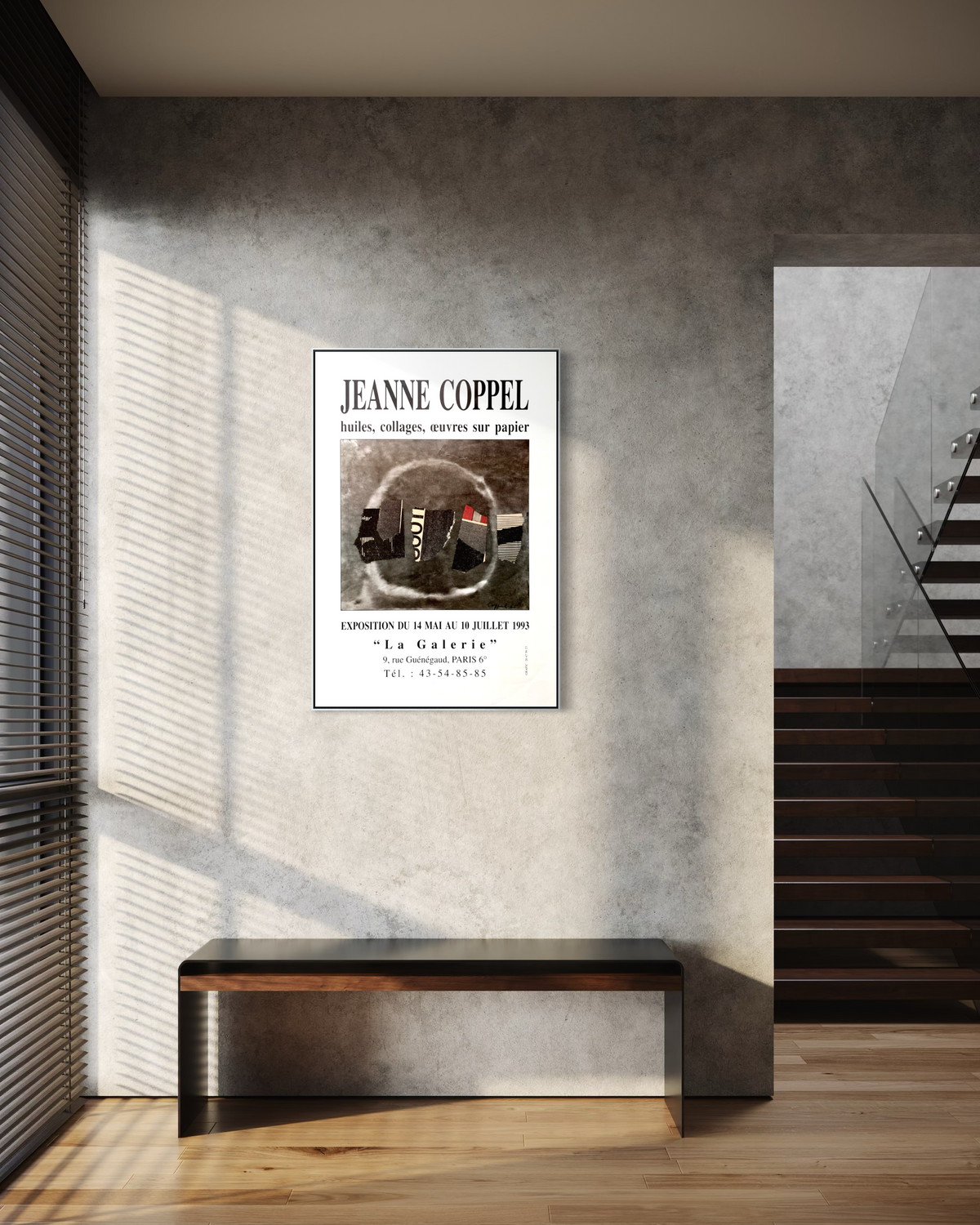 Example of the vintage Jeanne Coppel exhibition poster decorating a modern home interior.