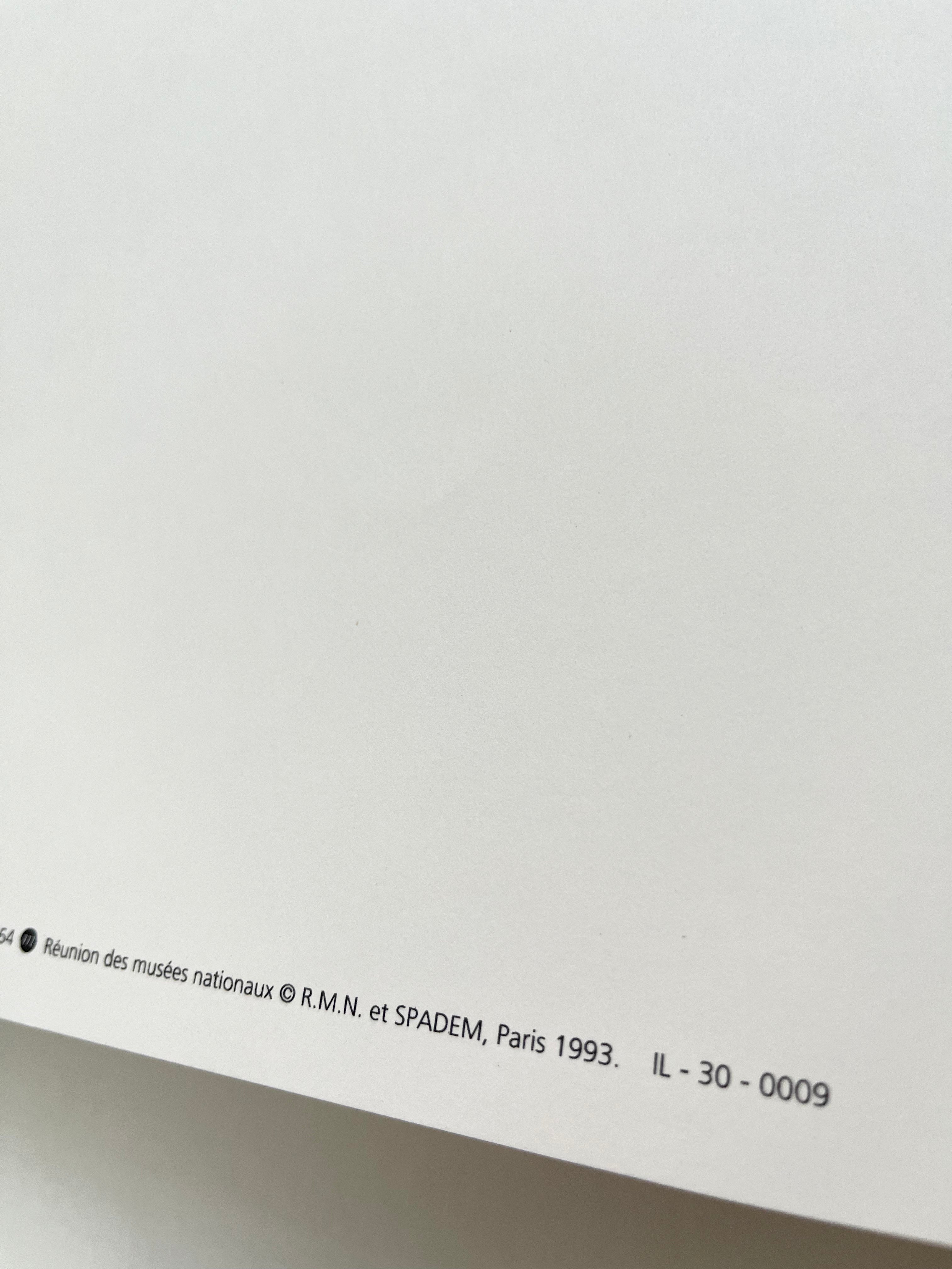 Bottom edge of the 1993 Picasso lithograph showing printed text and publication details SPADEM Paris