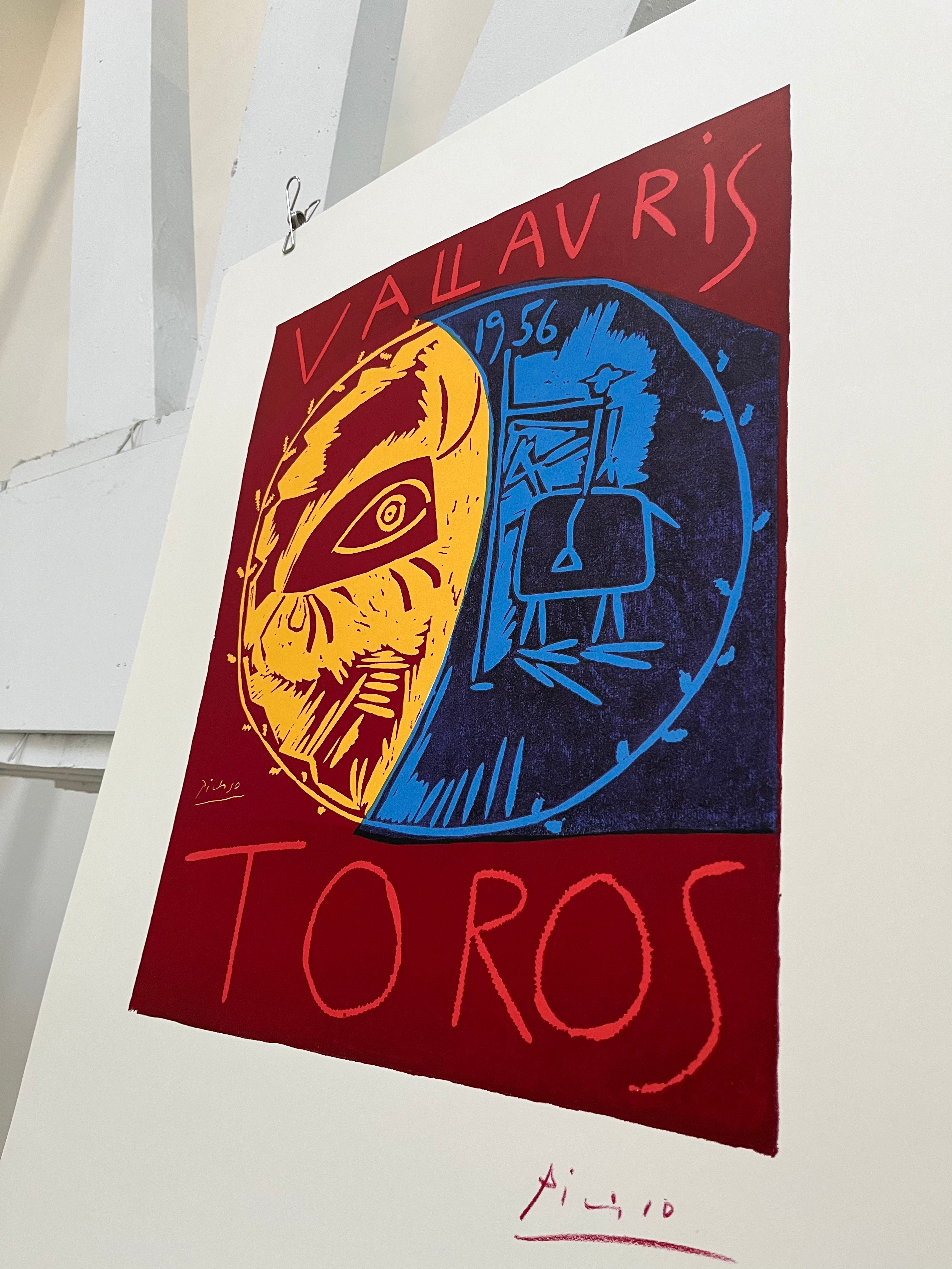 Close-up detail of the 1993 Picasso Toros en Vallauris lithograph showing linocut-style print texture