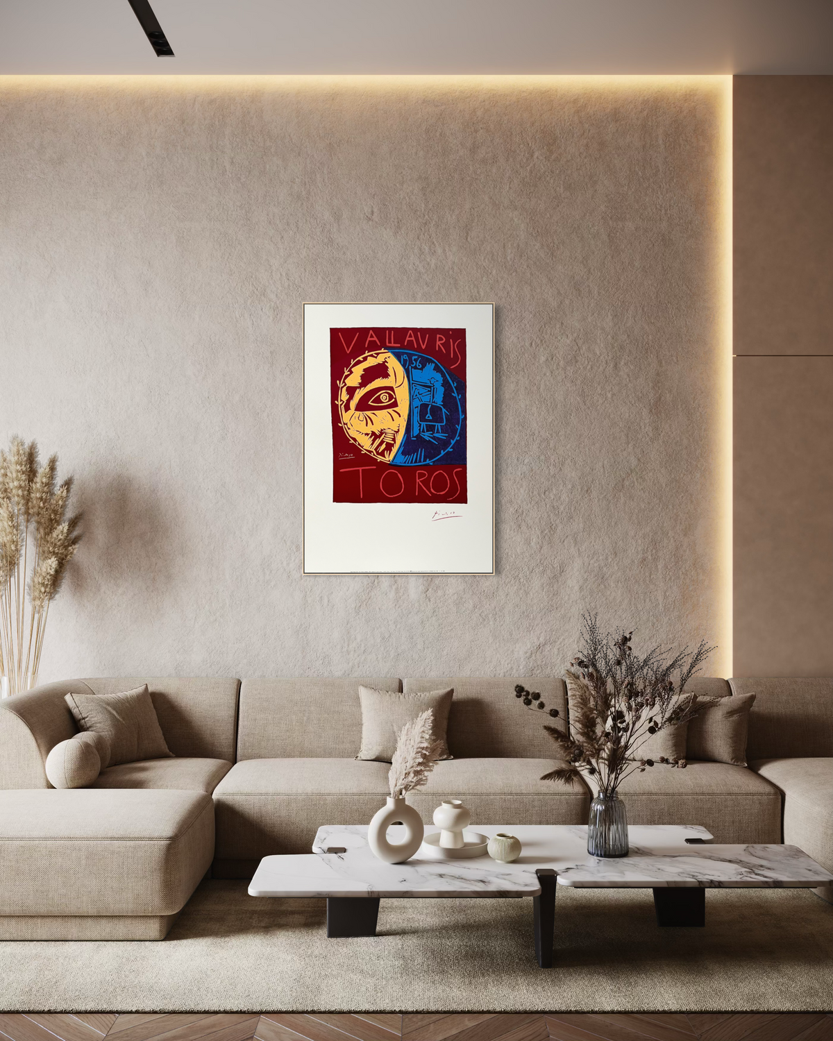 Picasso Toros en Vallauris lithograph styled in a home interior