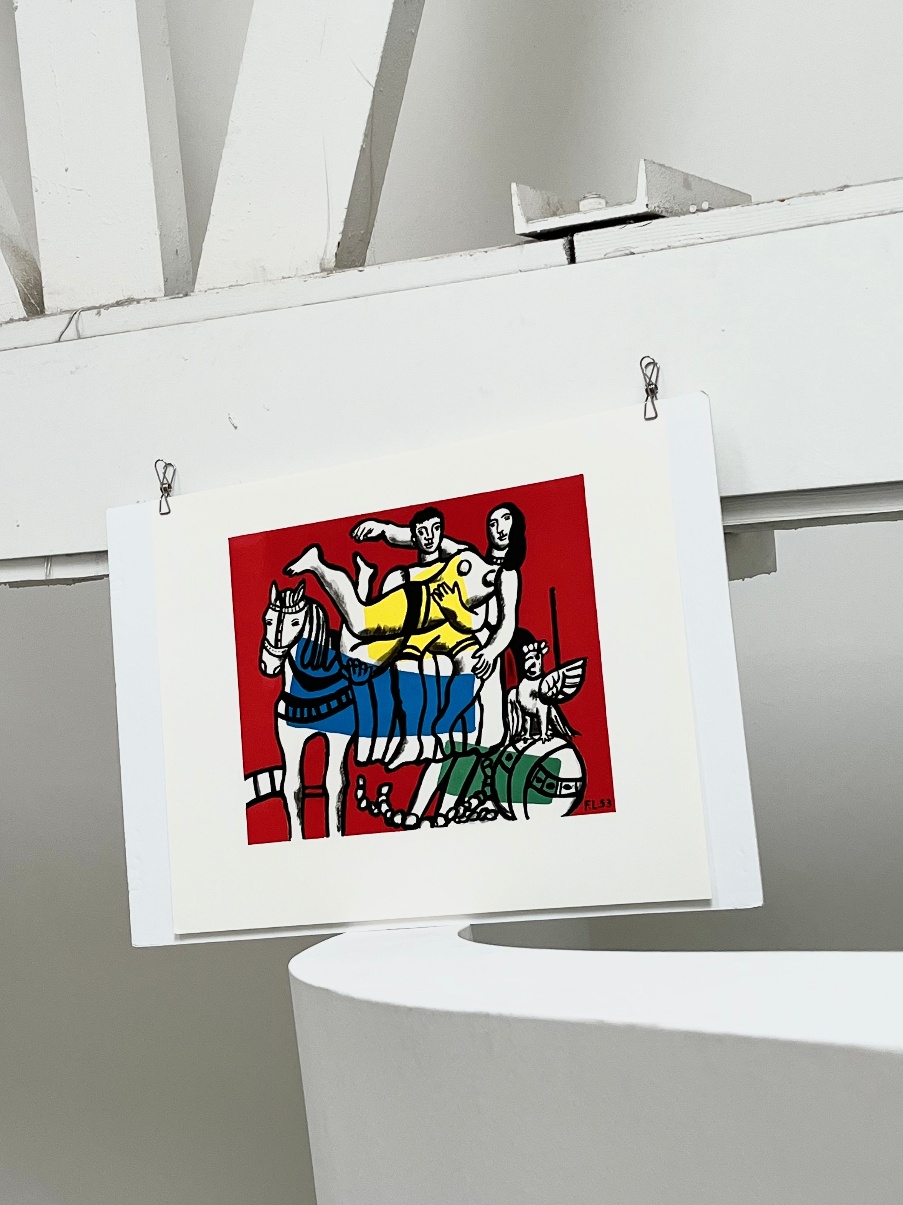 2000s Fernand Léger French lithograph, full view of bold geometric Cubist design in red, blue, yellow and green