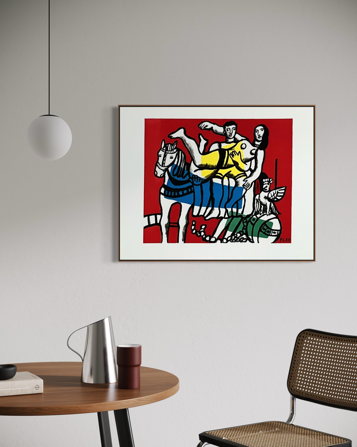 2000s Fernand Léger lithograph displayed as wall art in a dining room setting