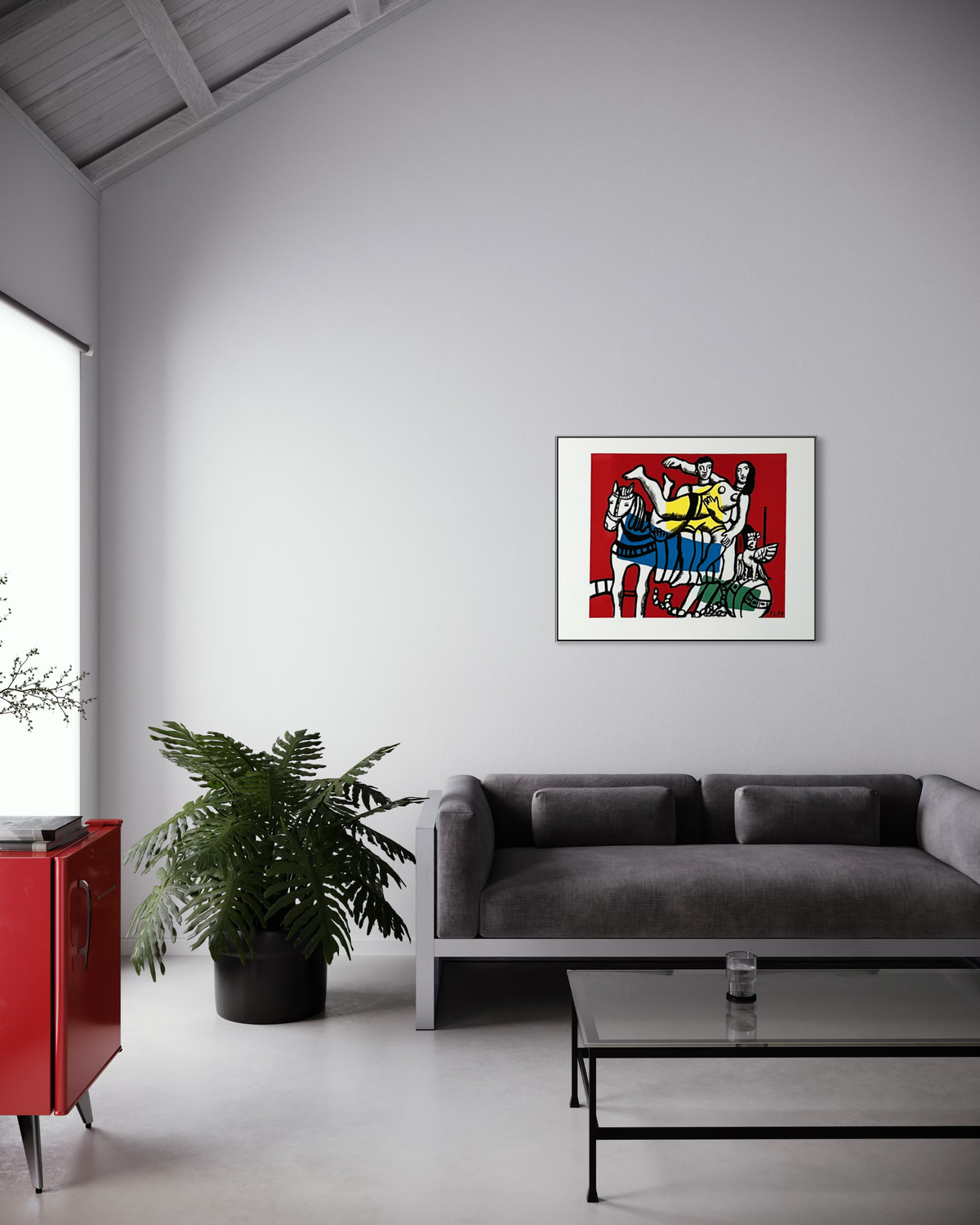 2000s Fernand Léger lithograph framed and displayed on a wall at home
