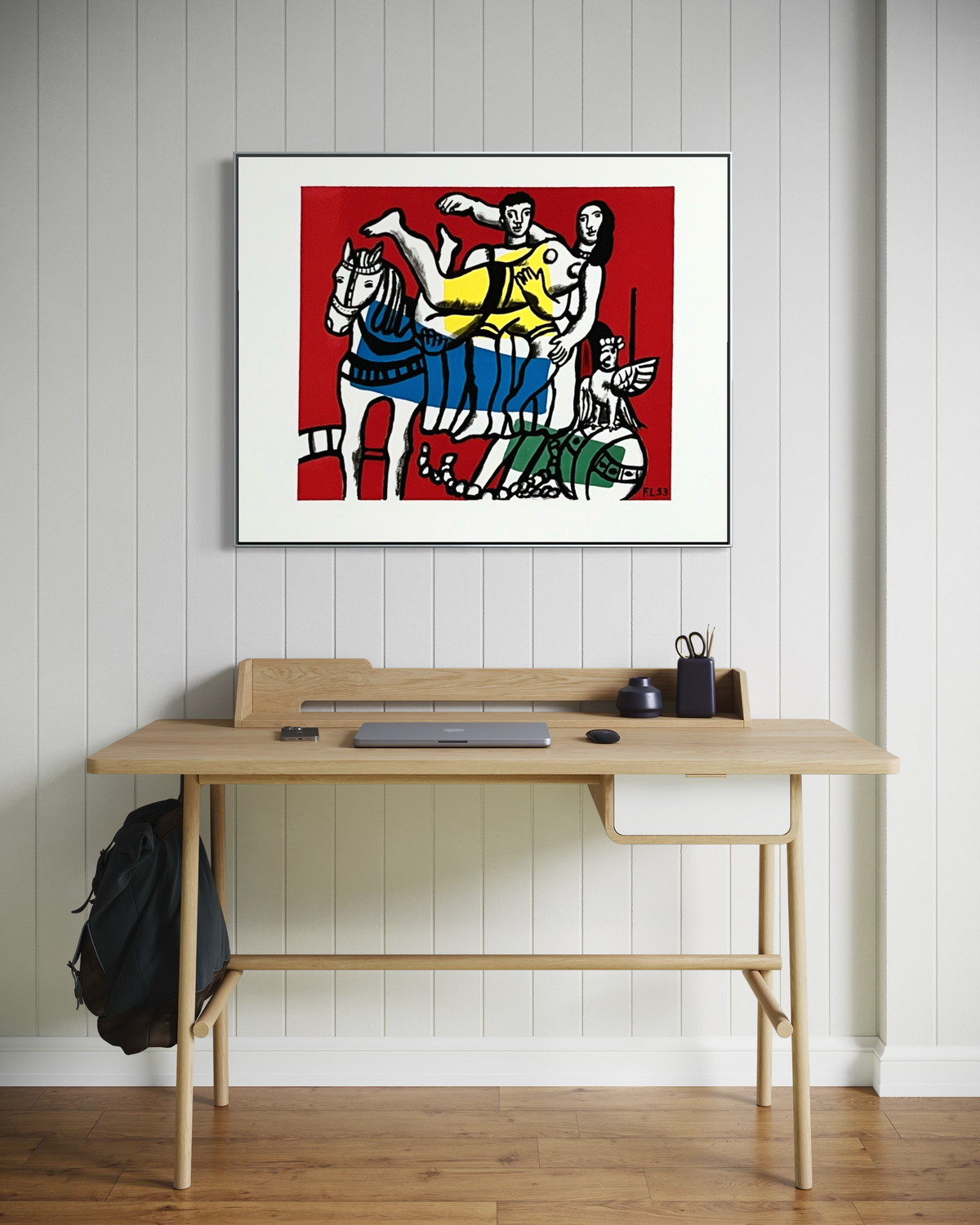 2000s Fernand Léger lithograph displayed as wall art in a home interior