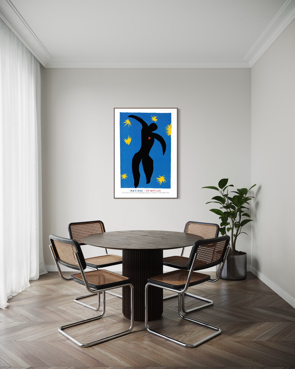 The Matisse exhibition poster hung on a gallery-style wall