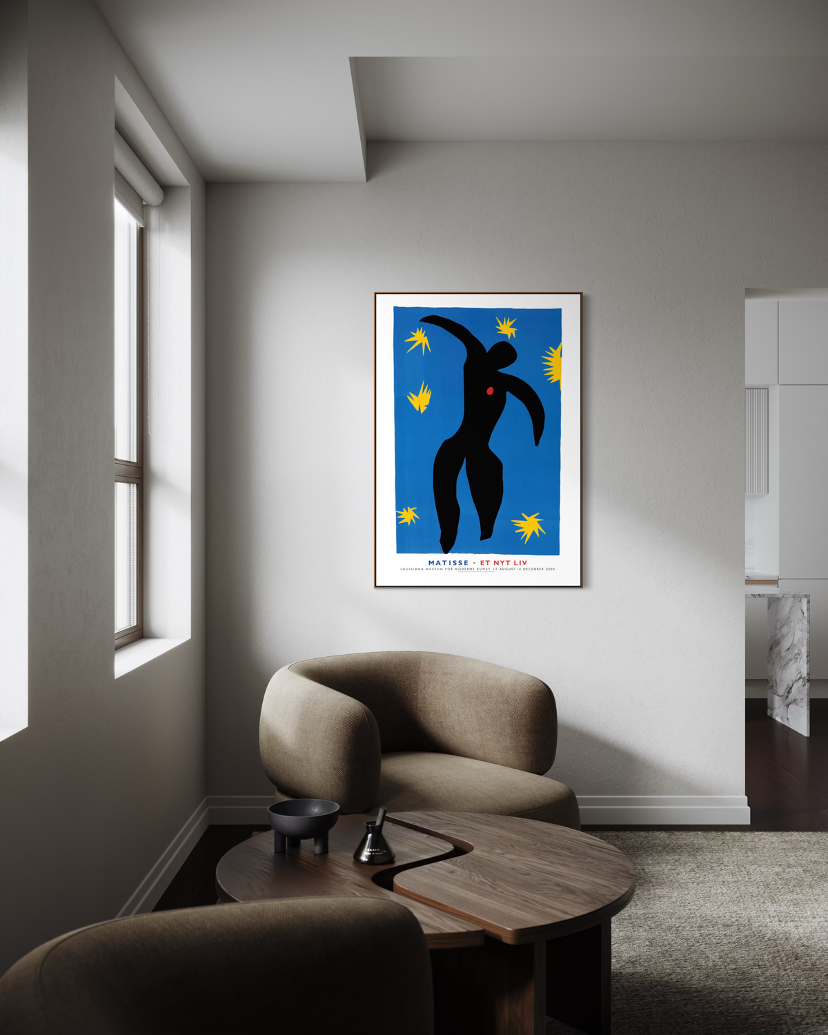 The Matisse exhibition poster styled as wall art in a living space