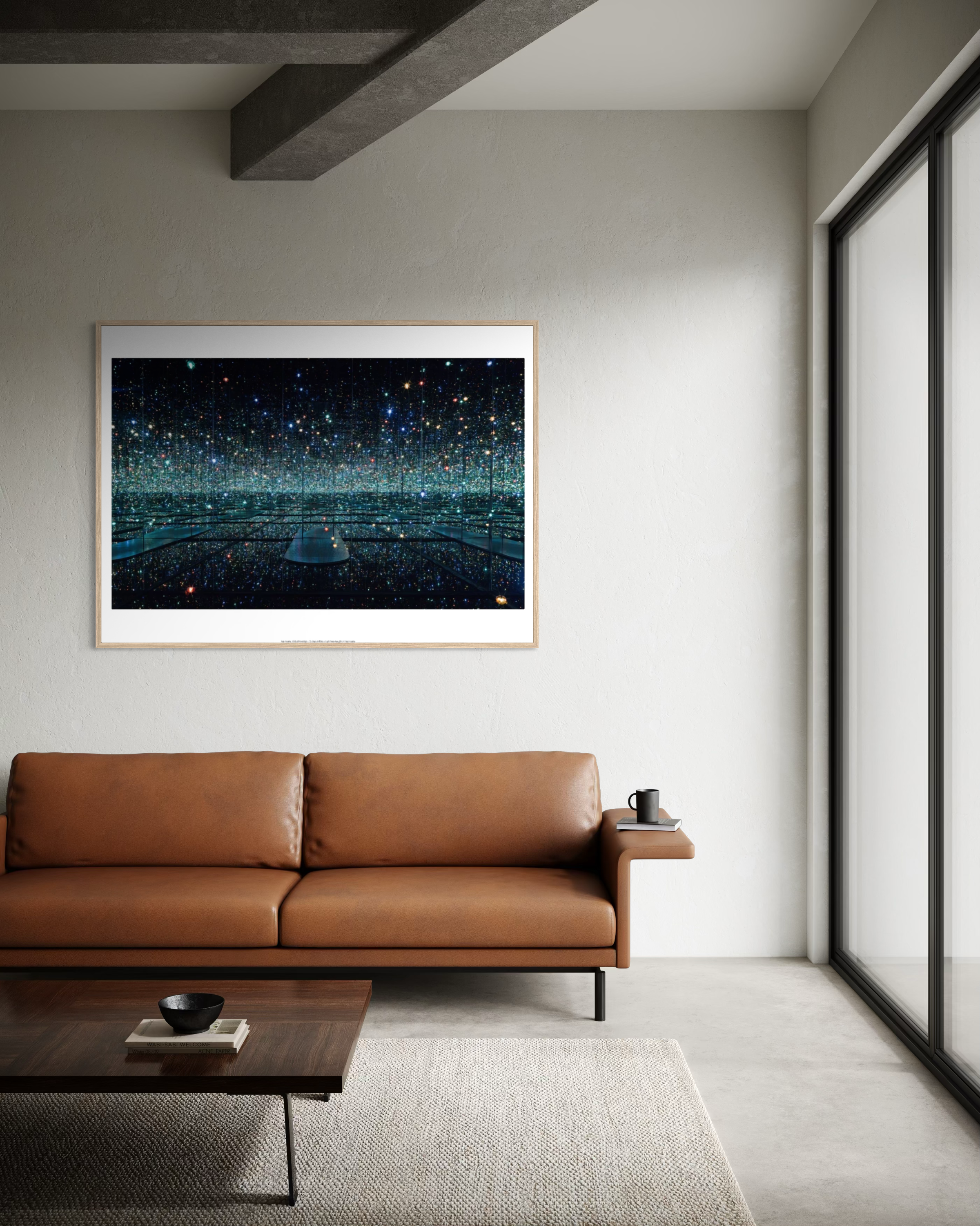 Yayoi Kusama "Infinity Mirrored Room" print styled in a home interior