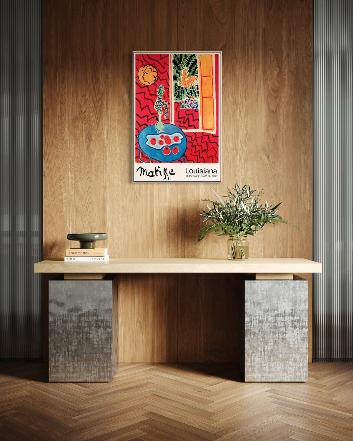 Henri Matisse exhibition poster displayed in a styled home interior