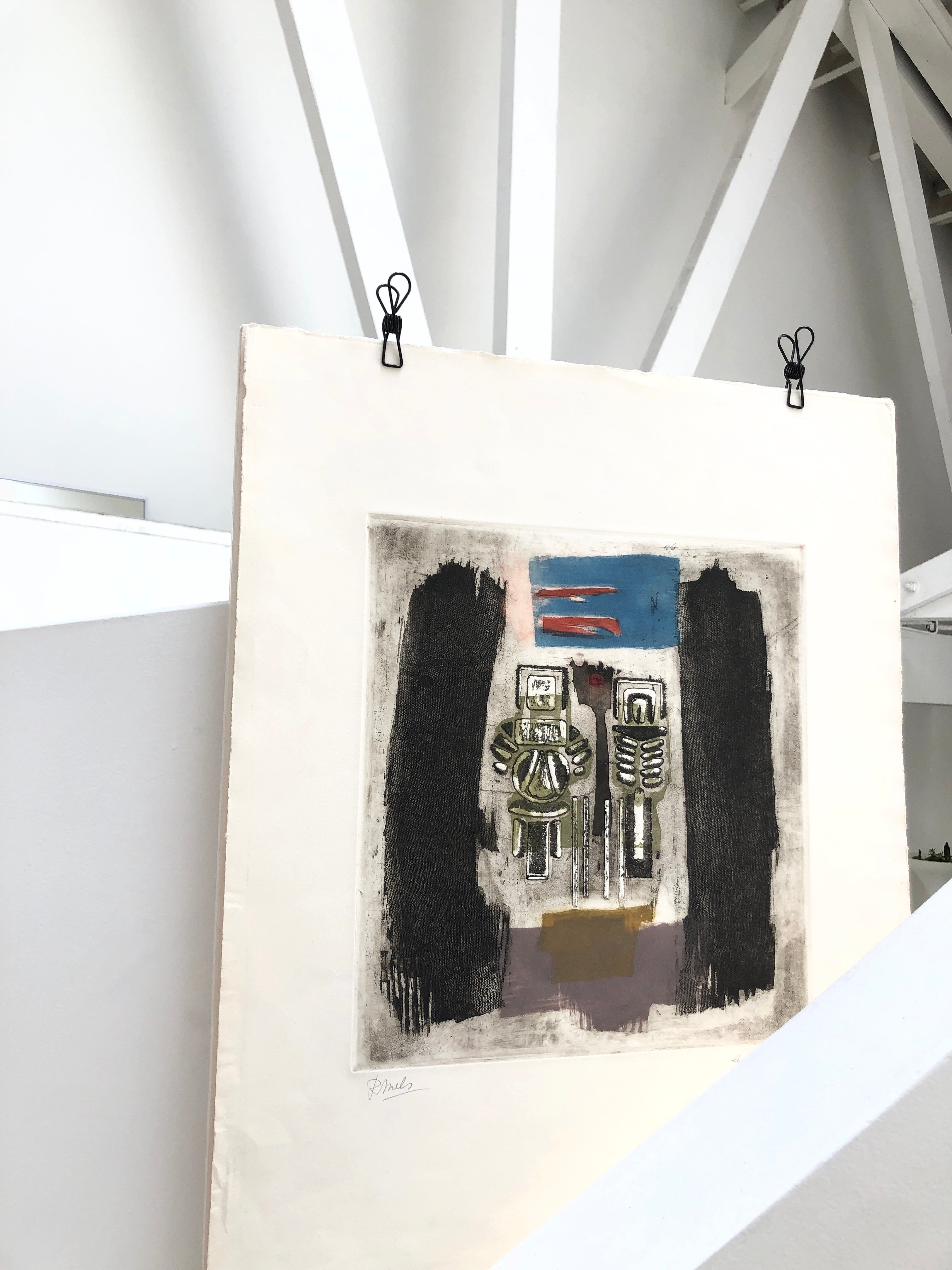 1970s Rene Mels Signed Aquatint Etching