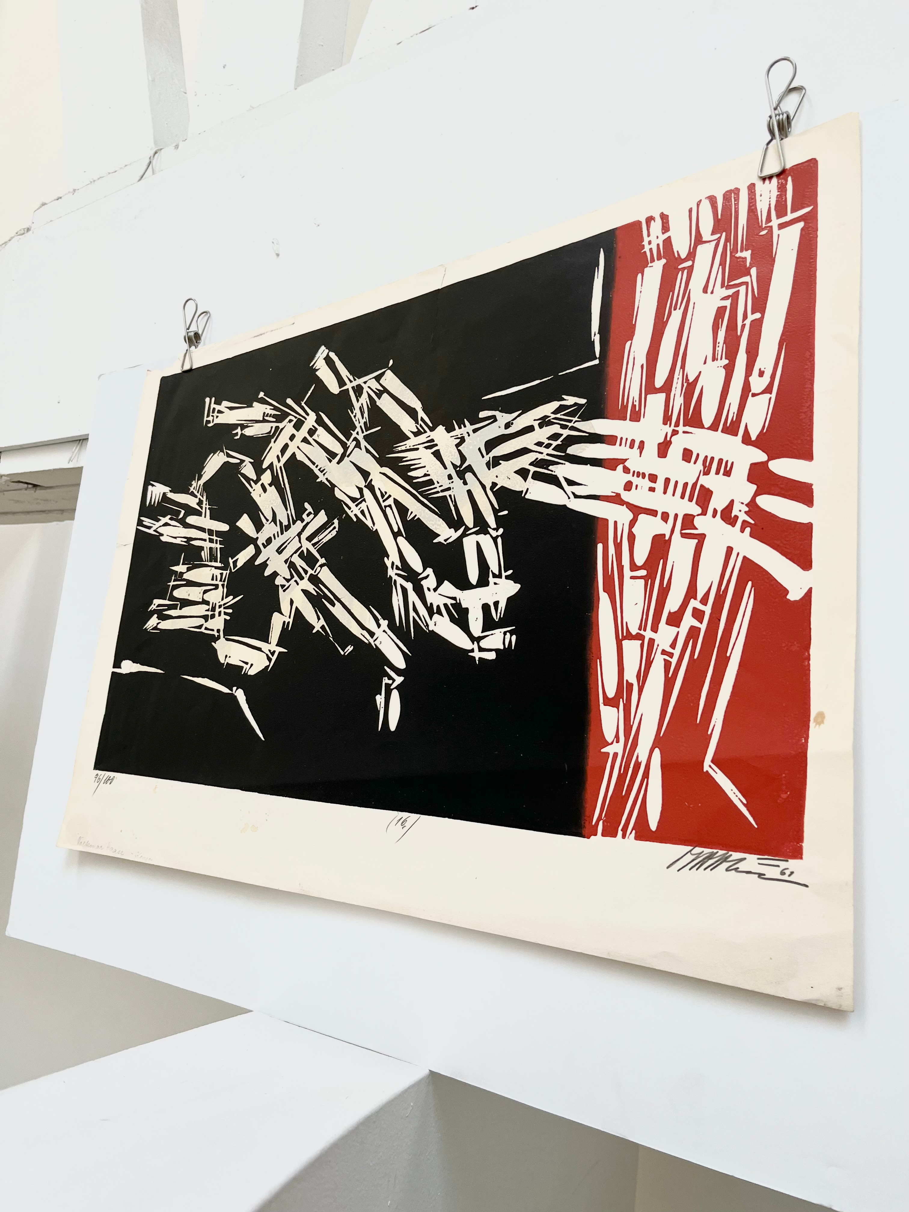 1961 Volkmar Haase Original Signed Linocut